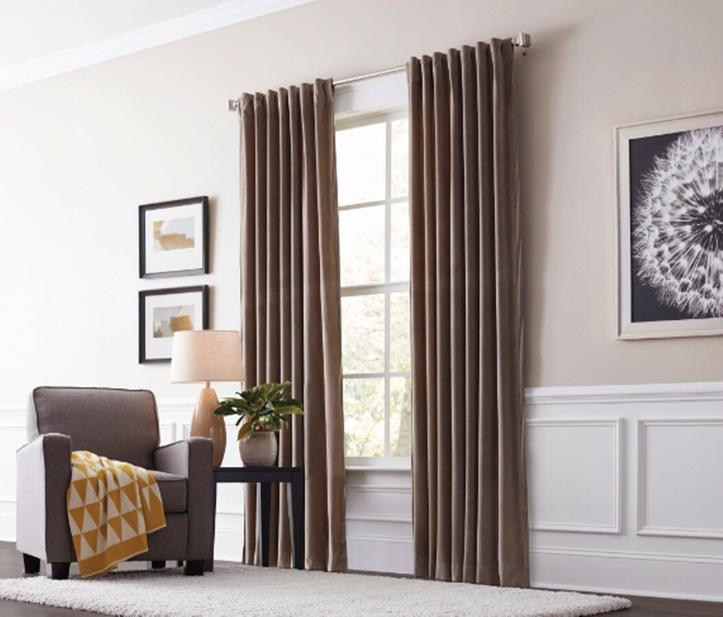 allen + roth BURGETT84TAUPE 84-in Taupe Velvet Light Filtering Back Tab Single Curtain Panel