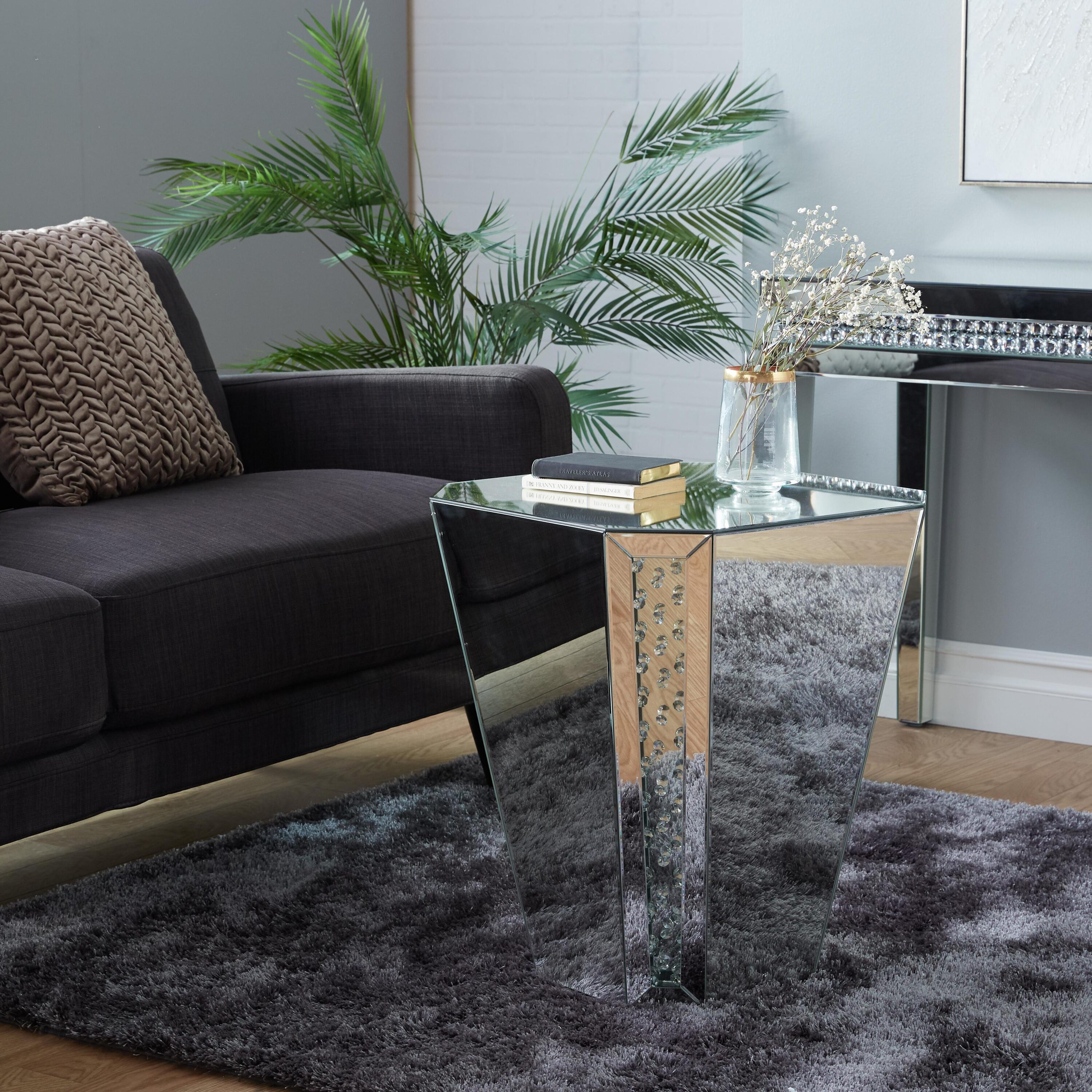Grayson Lane 67945 20-Inches W x 24-Inches H Silver Mirrored Glass Square Glam End Table with Storage