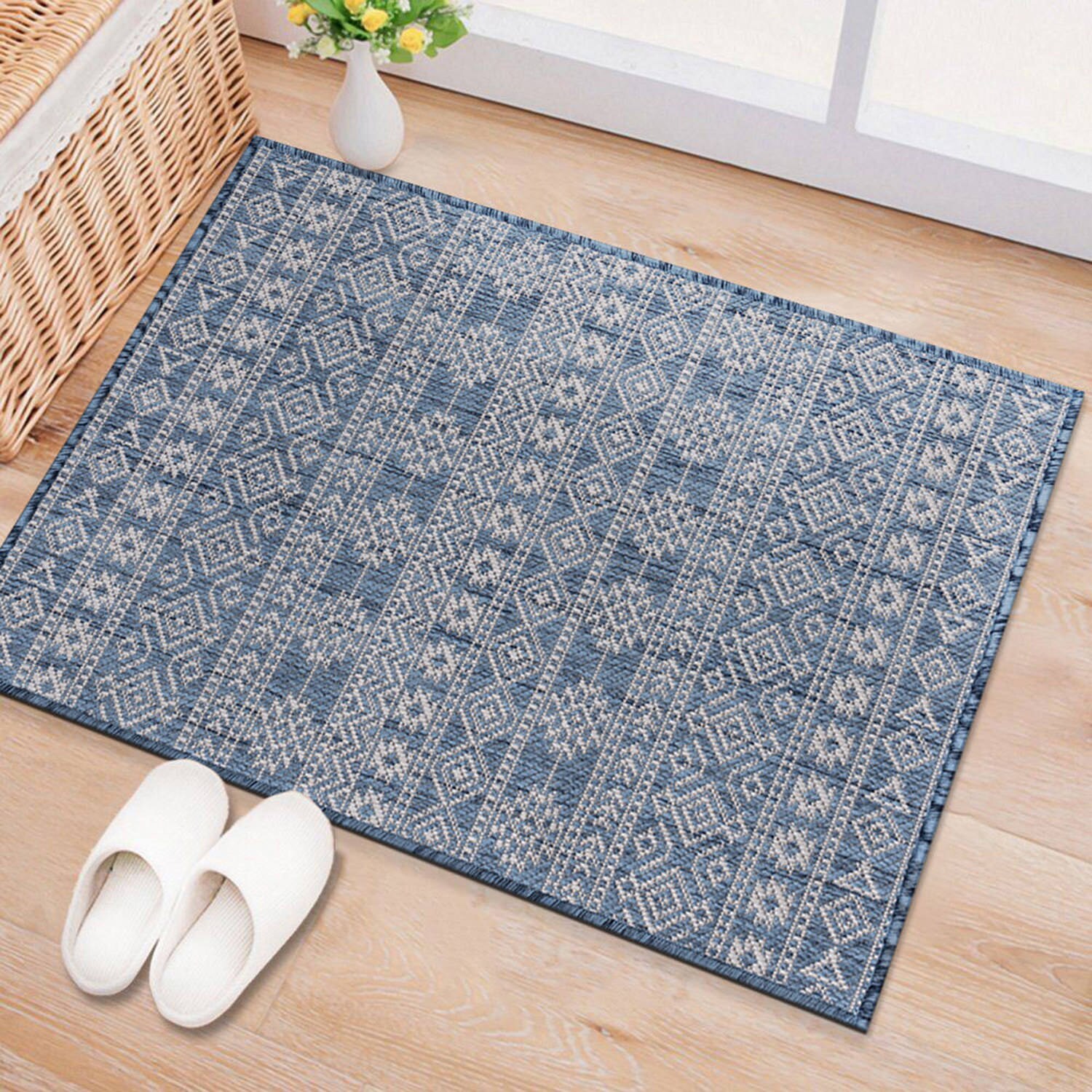 2' x 3' Navy Blue Cobblestone Pattern Scatter Rug