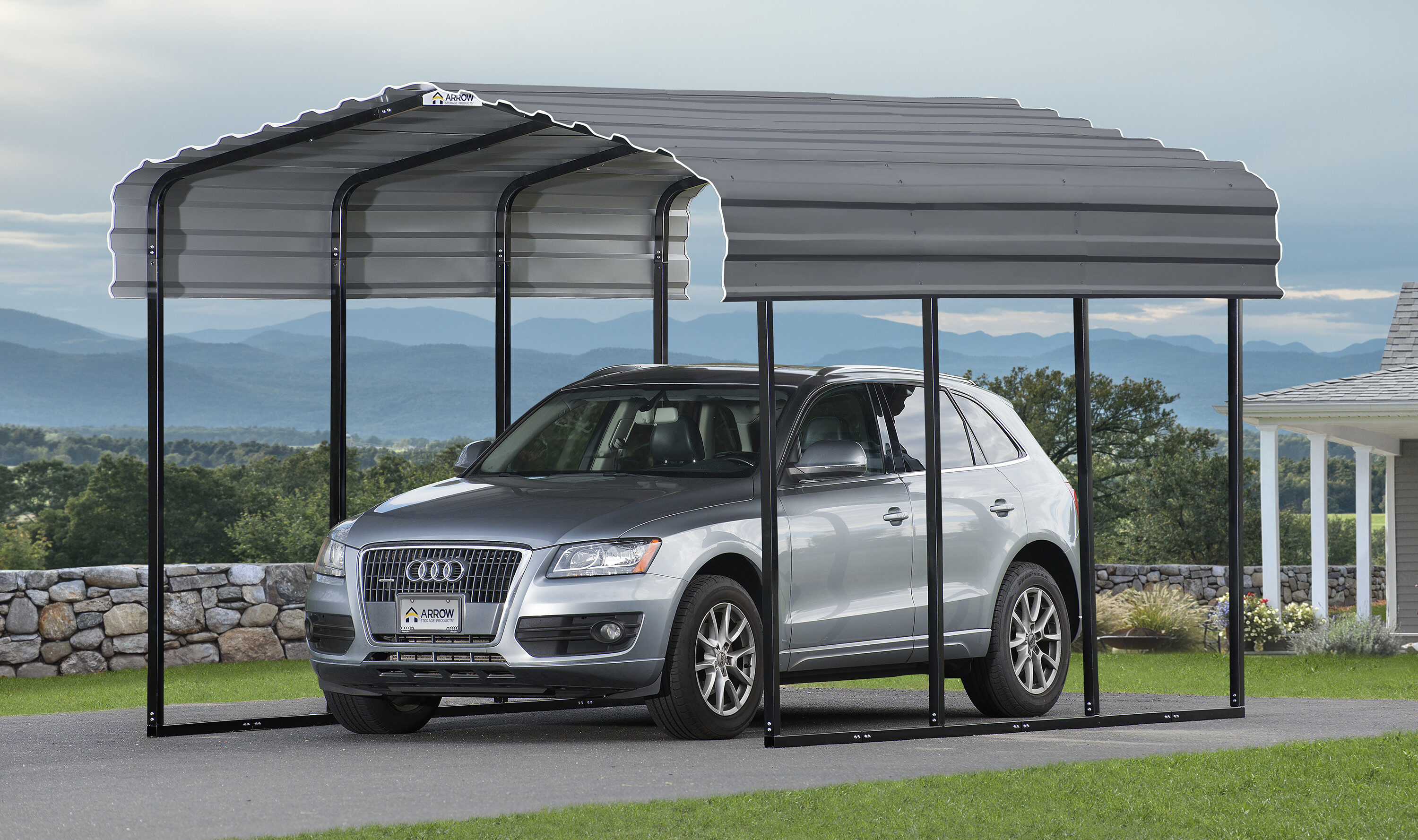 Charcoal Galvanized Steel Carport Kit with Black Frame