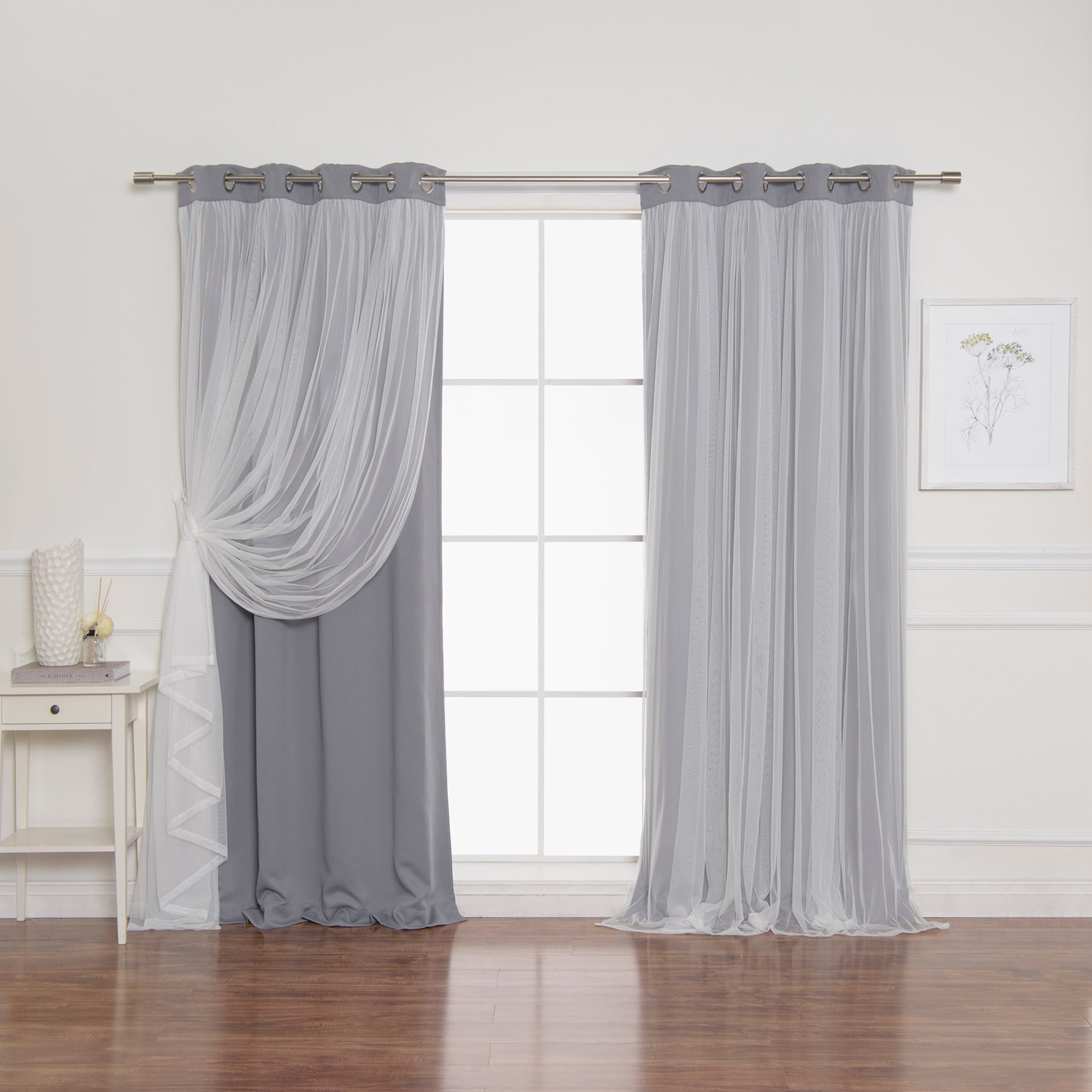 Best Home Fashion 63-in Grey Blackout Grommet Curtain Panel Pair in the ...