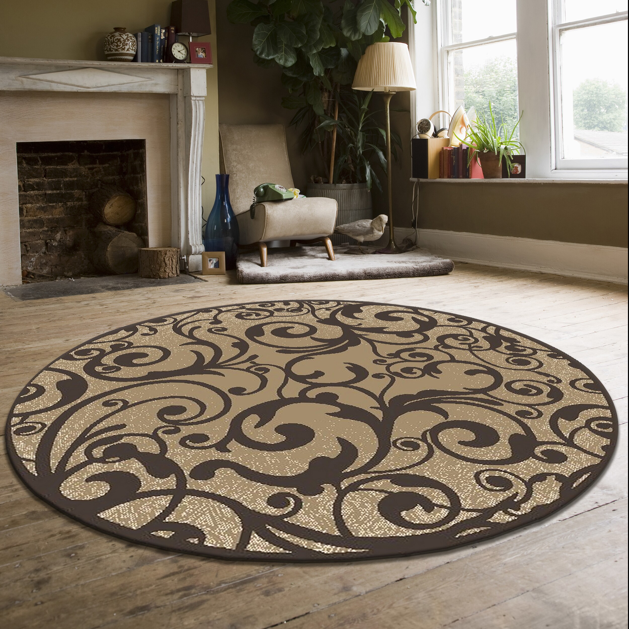 Radici USA 1845/0014/BEIGE Pisa 5 x 5 (ft) Polypropylene Beige Round Indoor Abstract Mid-Century Modern Area rug