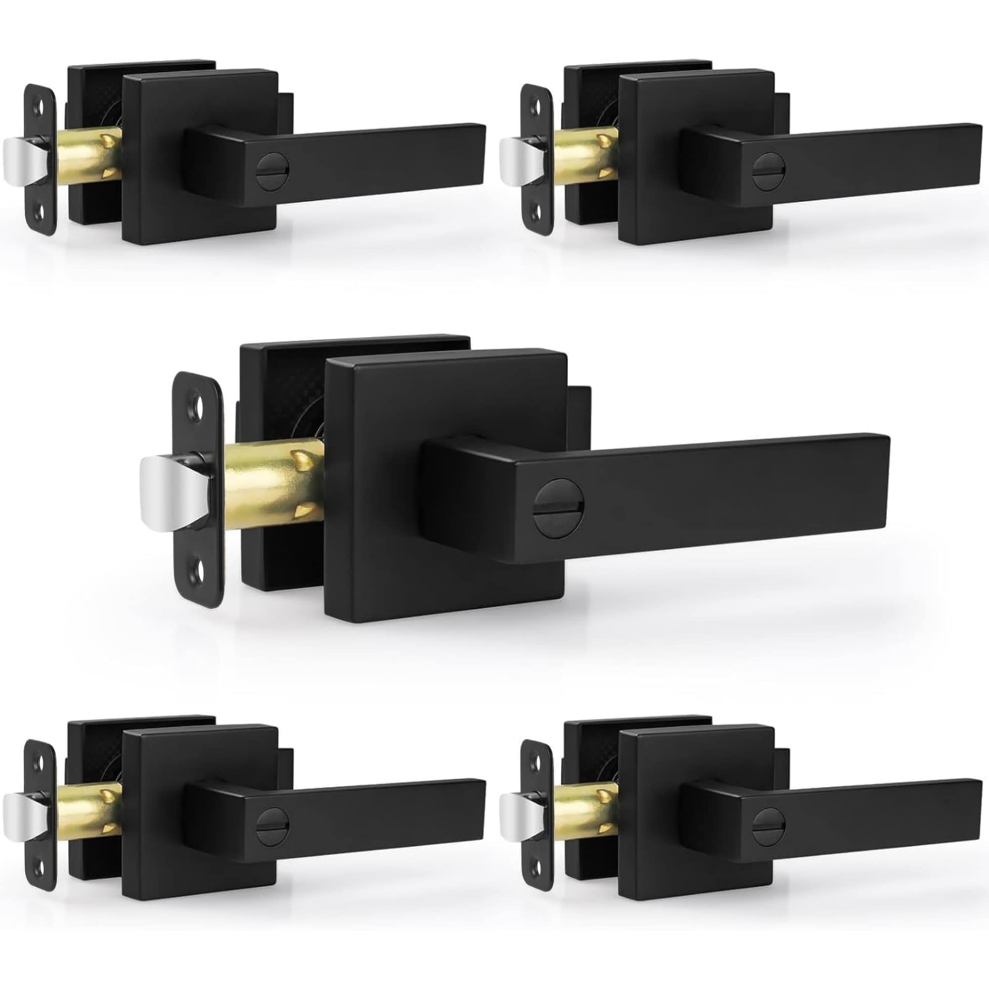 Numhew 7.28in L 6.3in W 5-Pack Matte Black Privacy Door Leverset