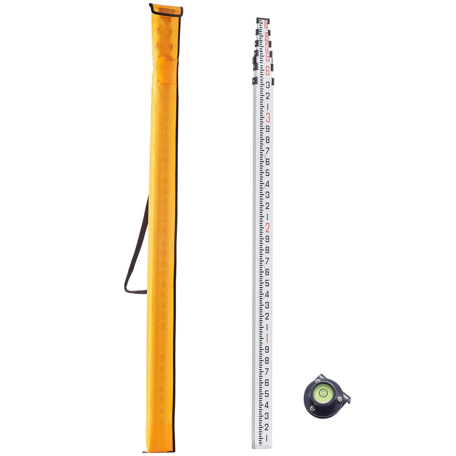 VEVOR Aluminum Grade Rod 18-Feet/10ths 6 Sections Telescopic Measuring Rod Double-Sided Scale 1/10ft Leveling Rod Stick Aluminum Alloy Survey Rod w/ Bubble Level andCarrying Bag for Houses Walls Floors #SCYZCLG18YCF05536V0