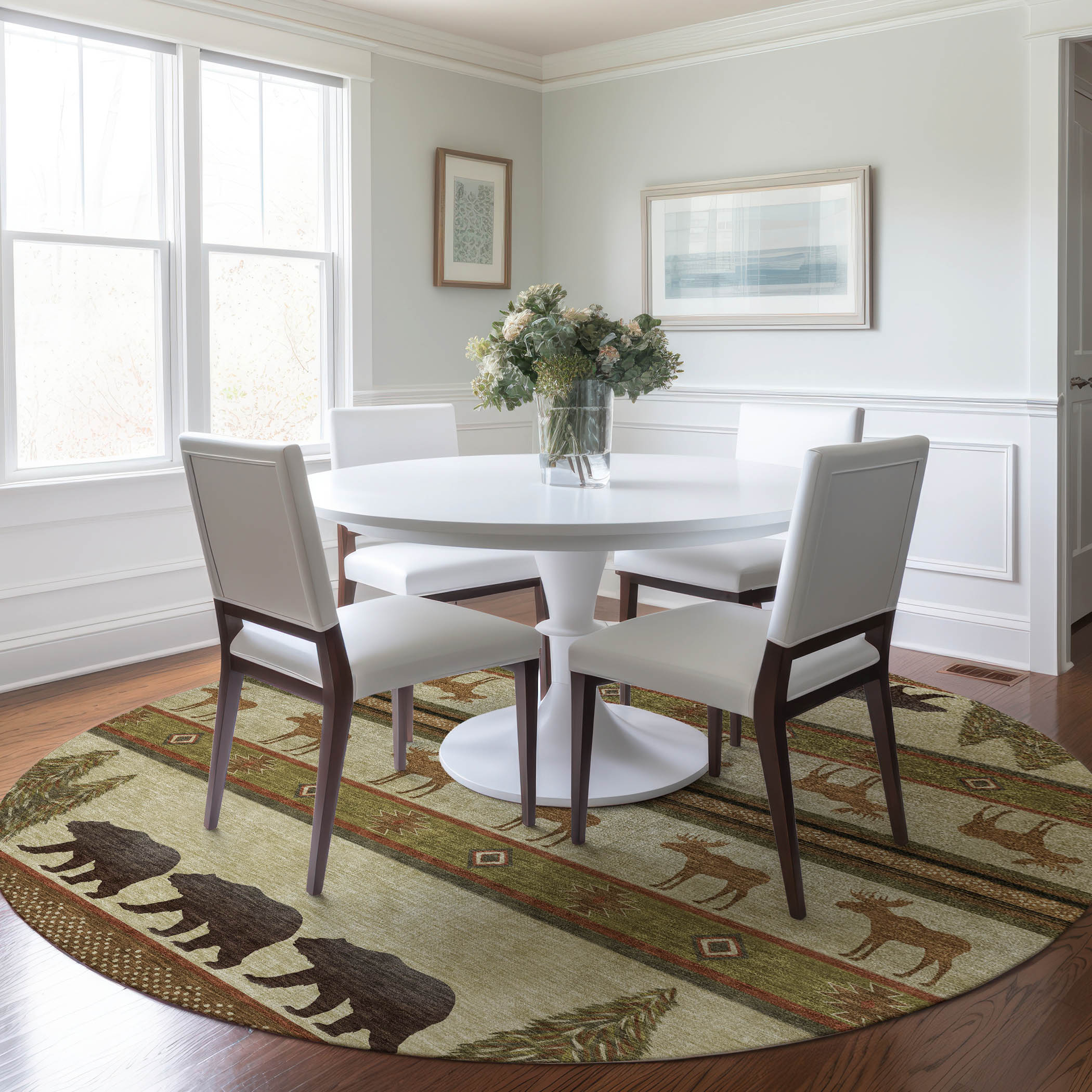 Addison Rugs AMF141BR8RO Mayfield AMF141BR 8 x 8 (ft) Loomed Polyester Brown Round Indoor Geometric Machine washable Area rug
