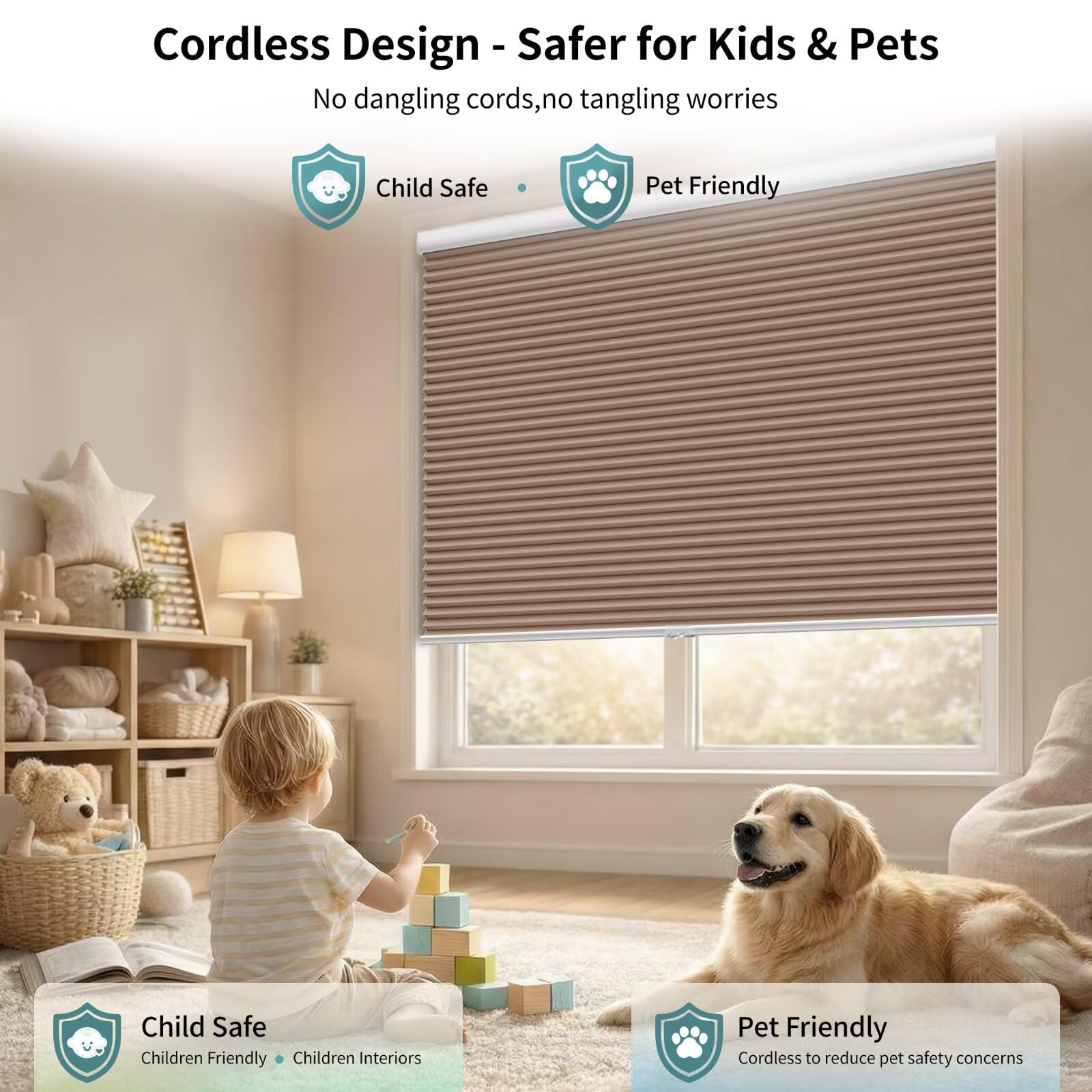 Phewnyzo Cordless Blackout Cellular Shade 24 Inch Wide 50 Inch High ...