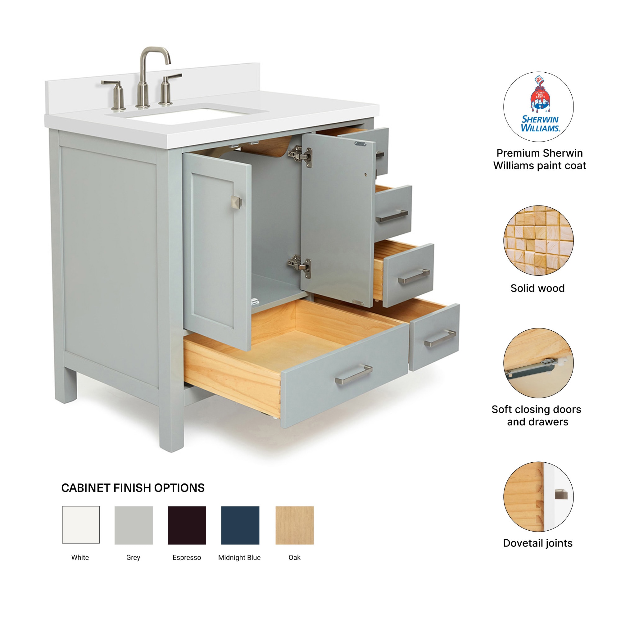 ARIEL A037SLWQRVOGRY Bath-Vanity-Combo - View #4