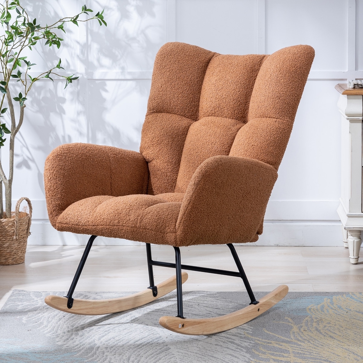 Loheer 25.6-in W Brown Teddy Fabric Rocking Chair Wingback Glider ...