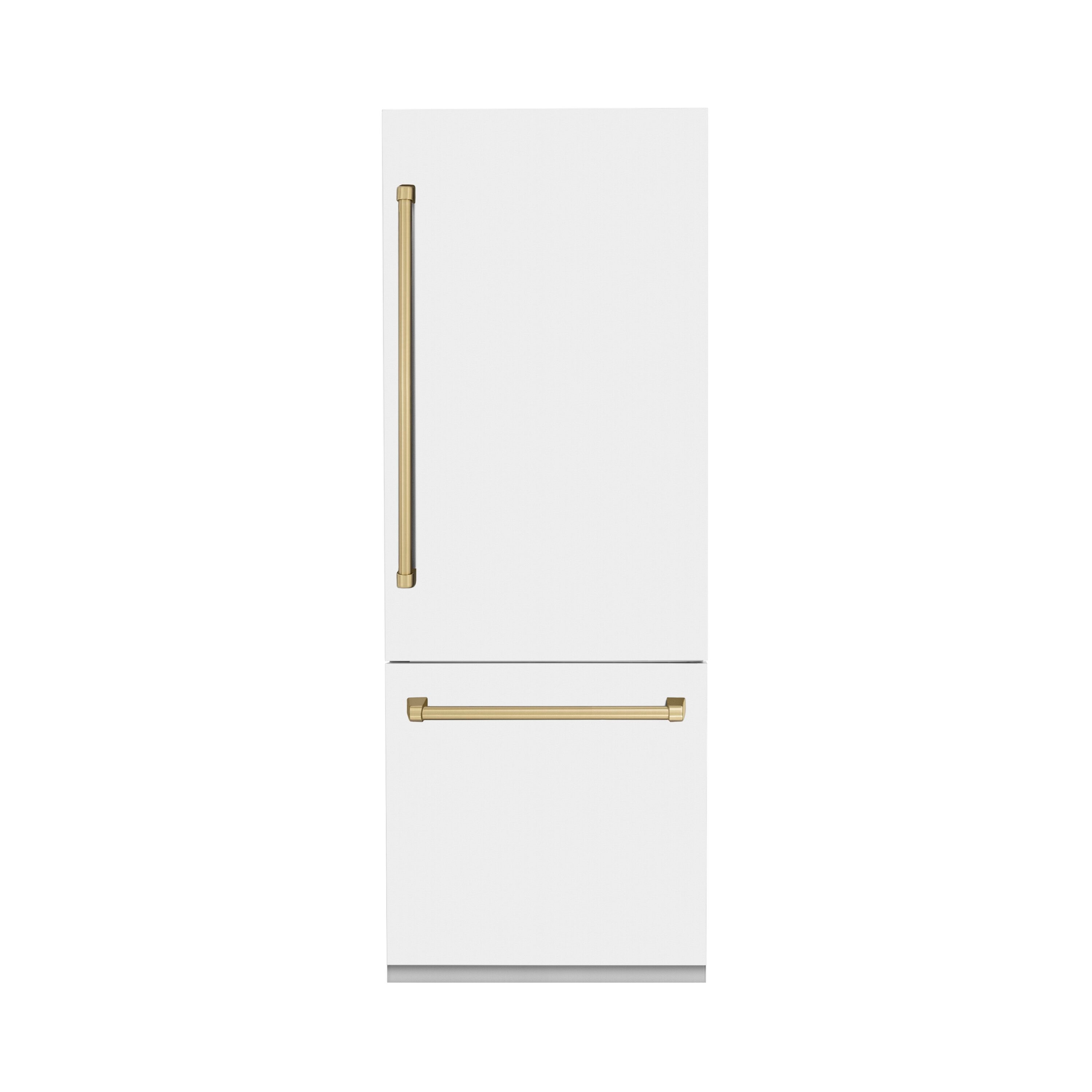ZLINE KITCHEN & BATH RBIVZ-WM-30-CB 16.1-cu ft Counter-Depth Built-In Bottom-Freezer Refrigerator with Ice Maker ( Stainless Steel with White Matte door and Champagne Bronze Accent Handle ) ENERGY STAR Certified