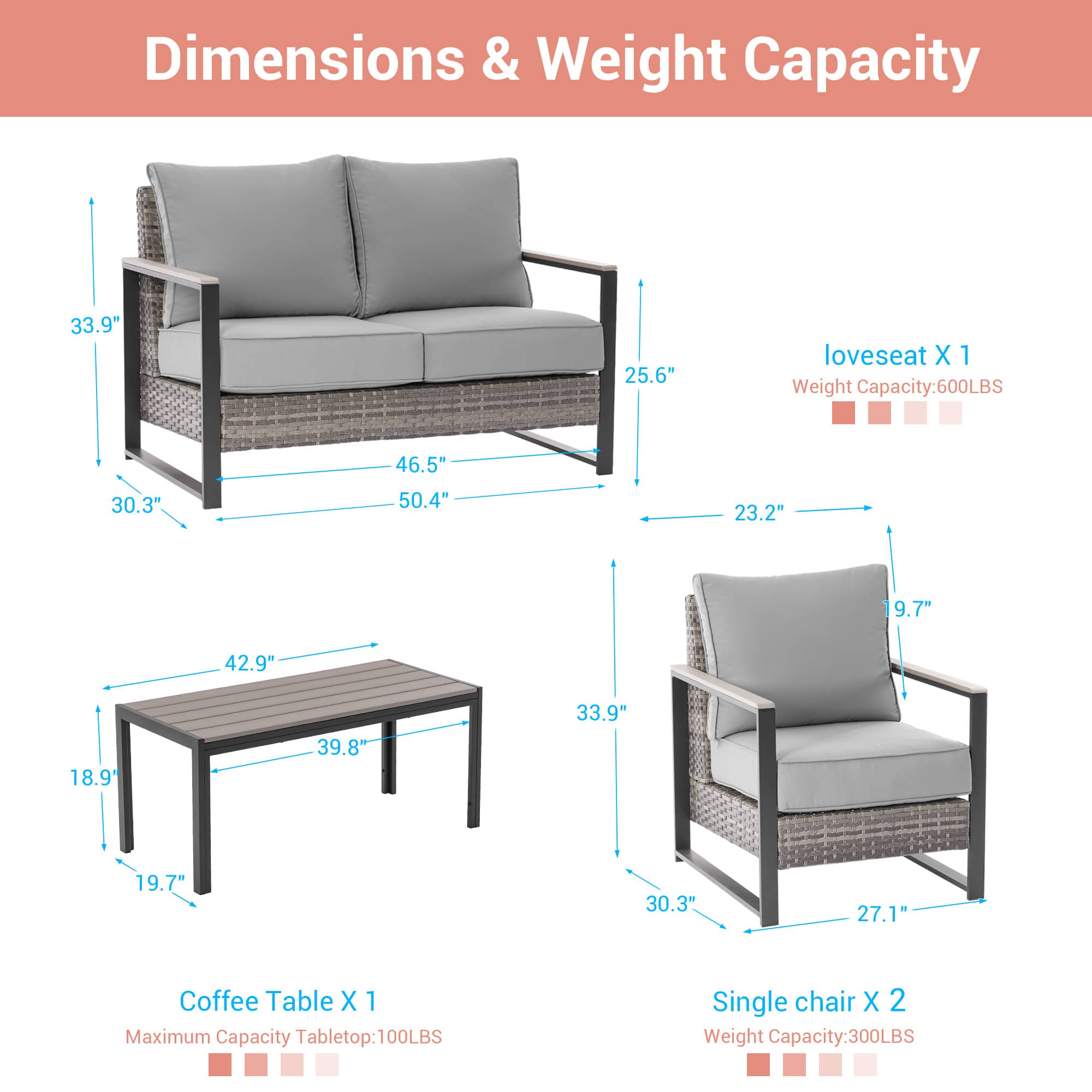 Aok Garden LWP-PS-148-04HGY Patio-Conversation-Sets - View #2