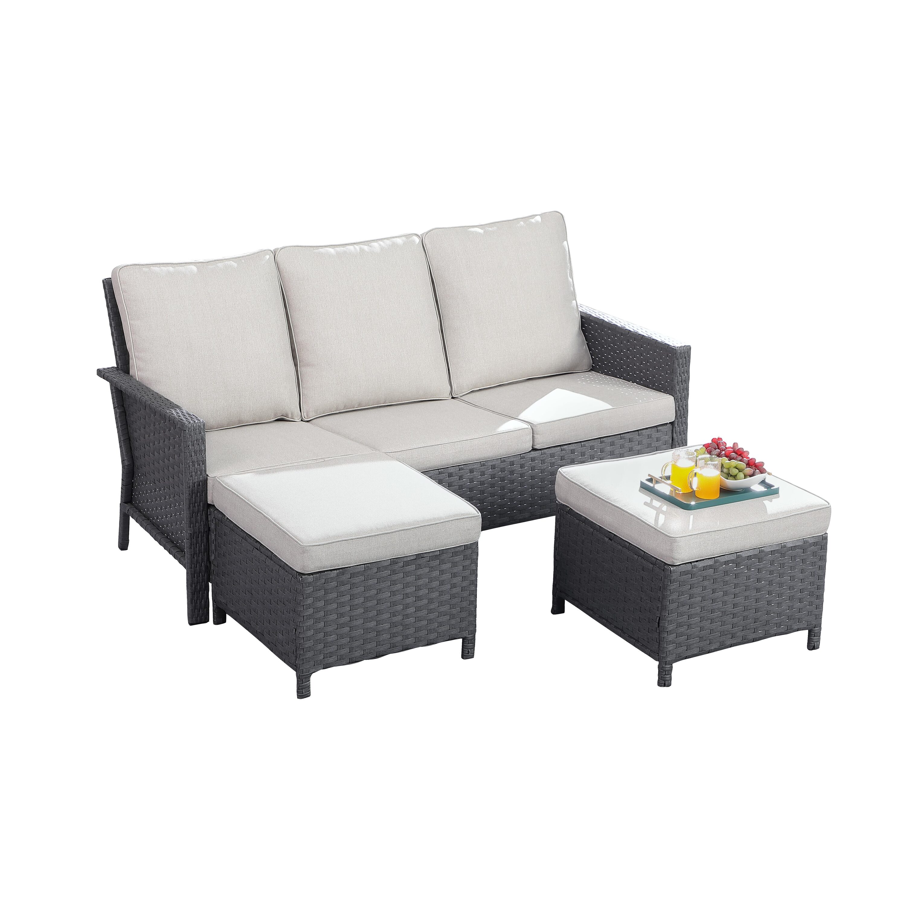 Bayfeve BF-3044SFL 3 Piece PE Wicker Patio Sectional Sofa Set with 2 stool storage