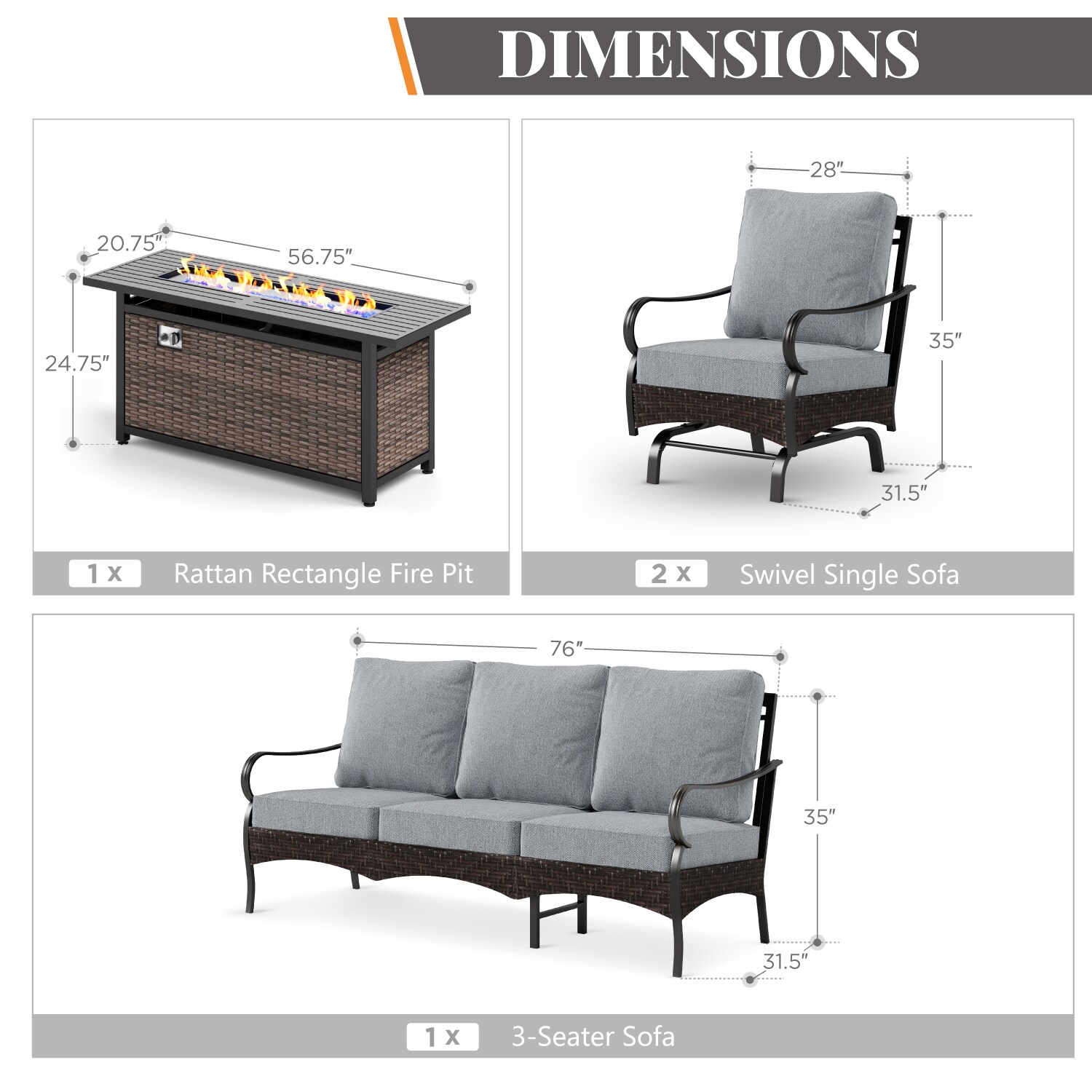Sunshine Valley CR001-11-5-GS103-GR Patio-Conversation-Sets - View #10