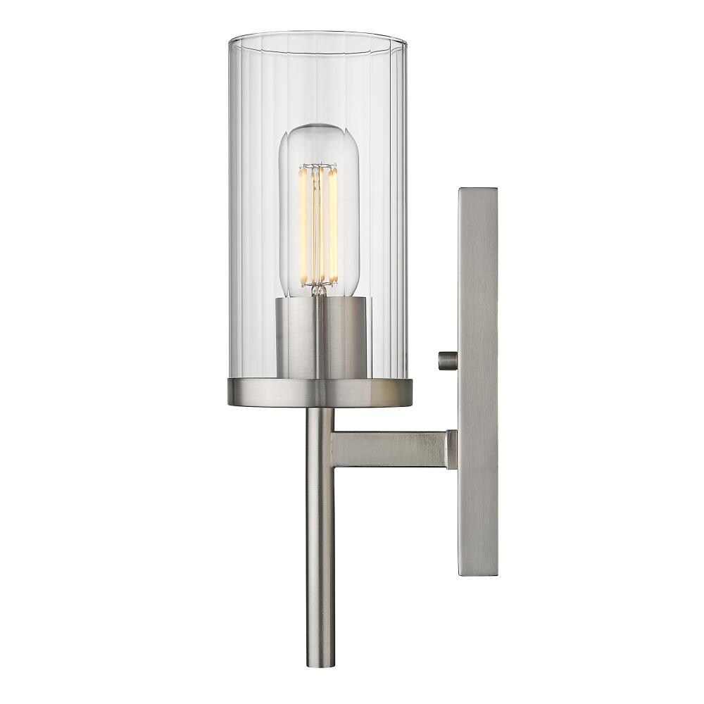Pewter Cylinder Transitional Wall Sconce with Clear Glass Shade