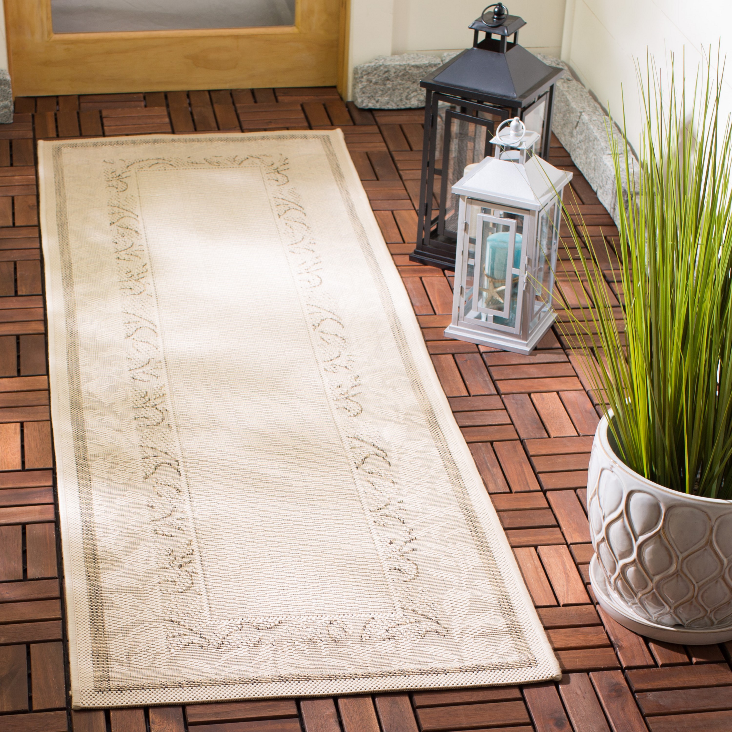 Safavieh CY1704-3001-27 Courtyard Cerate 2 x 7 (ft) Loomed Polypropylene Natural/Brown Rectangular Indoor/Outdoor Floral/Botanical Coastal Runner rug
