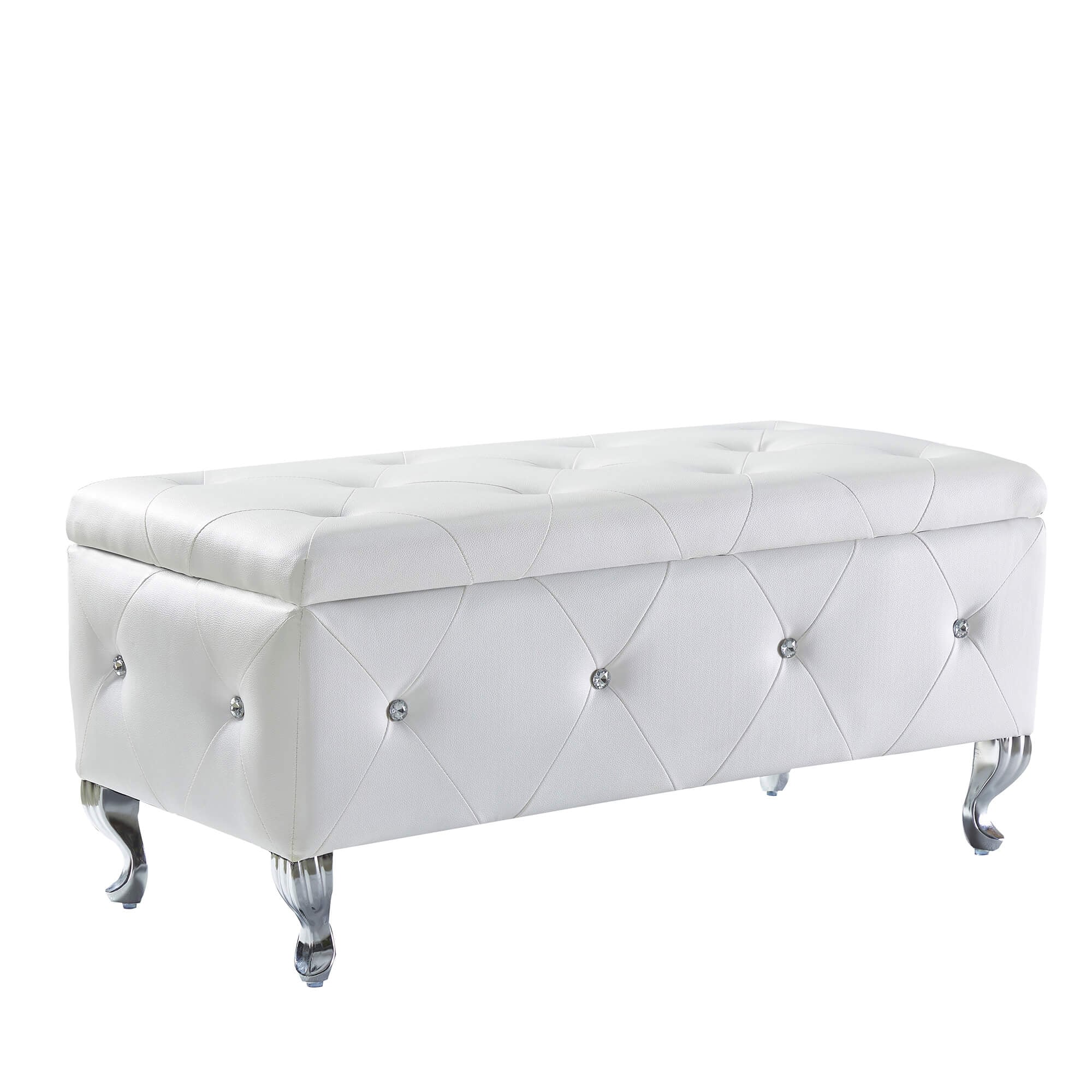 SINOFURN SYA330183BG Modern White Accent Bench with Storage 38-in x 18-in x 17.5-in