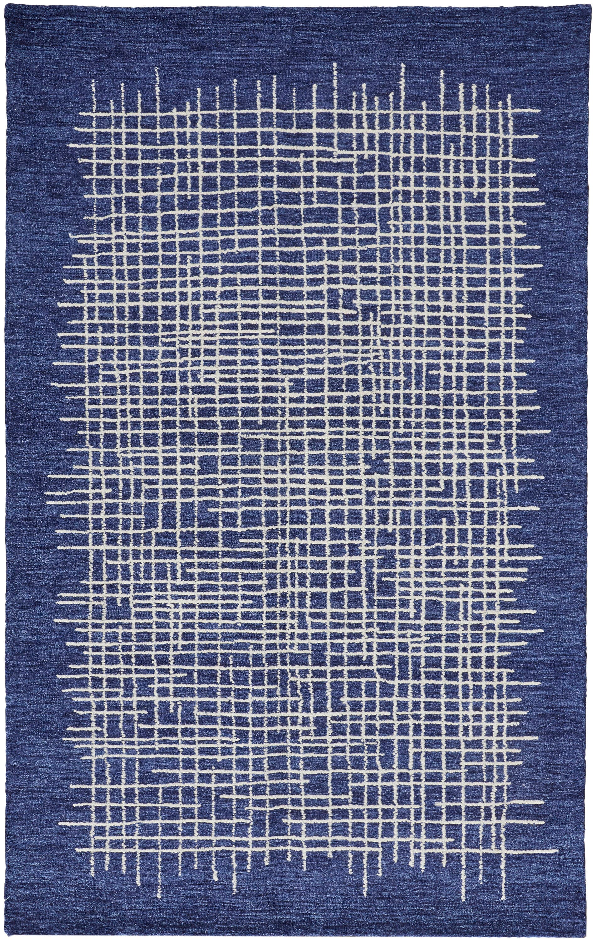 Room Envy MDXR8630NVY000P00 2 x 3 (ft) Tufted Wool Blue/Ivory Rectangular Indoor Abstract Area rug