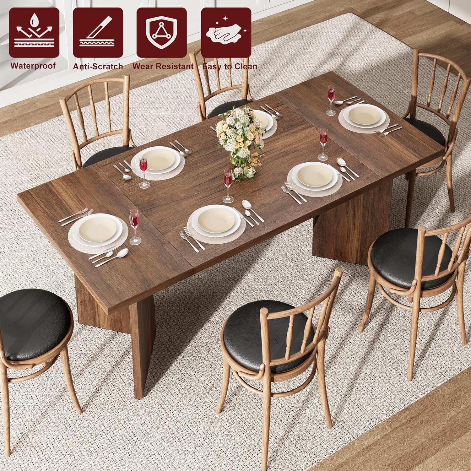 GAOMON 71Inch Farmhouse Dining Table for 6 - Sturdy Rectangular Wood ...