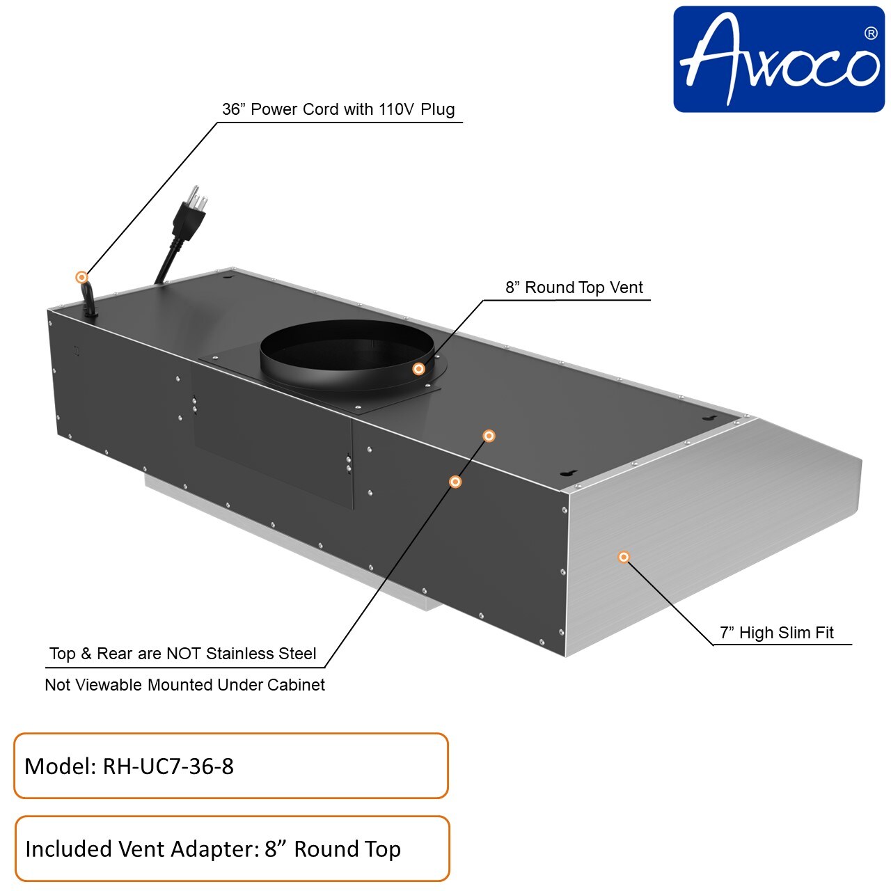 Awoco RH-UC7-36-8 Undercabinet-Range-Hoods - View #6