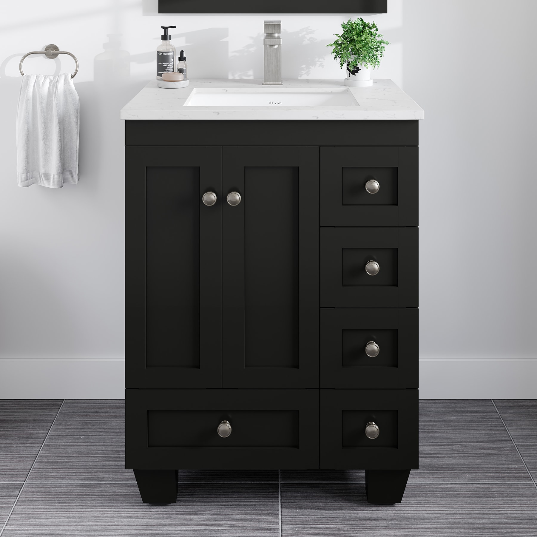 Eviva EVVN69-24ES-Q Acclaim 24-in Espresso Undermount Single Sink Bathroom Vanity with White Quartz Top