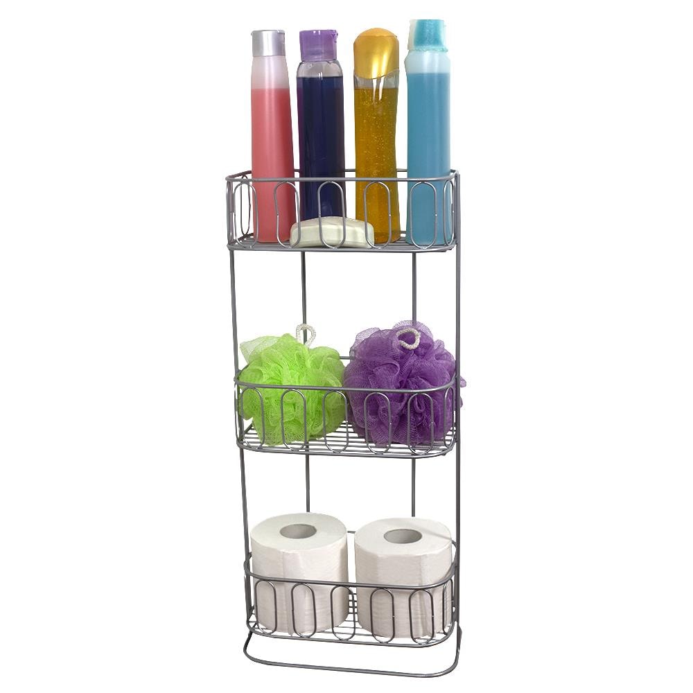 Home Basics LOW78262 Silver Steel 3-Shelf Shower Caddy 9.25-in-W x 5.55-in-D x 21.25-in-H
