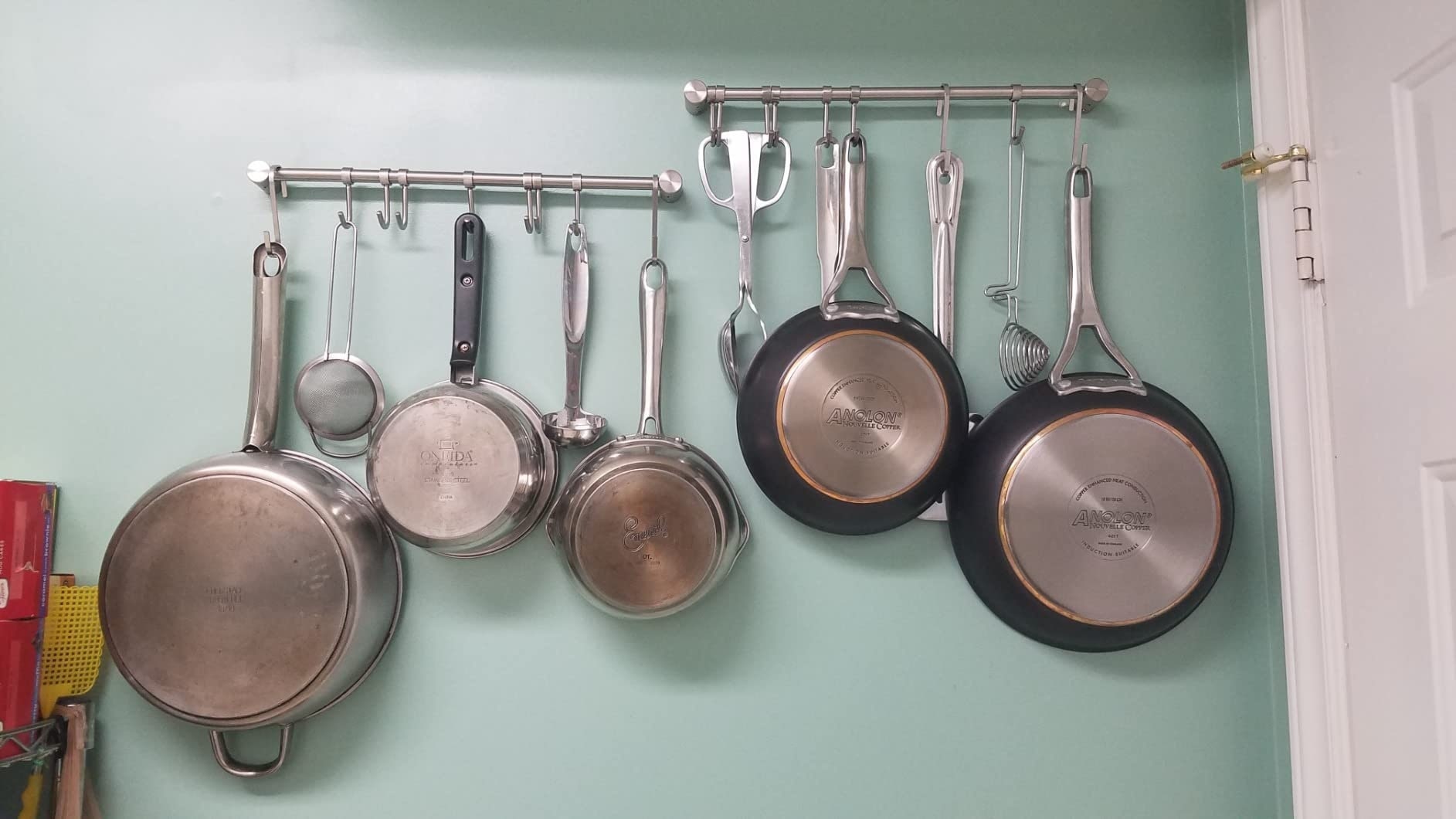 Aoibox  Stainless Steel Kitchen Utensil Rack 2 Pack 15 6 Inch Wall Mounted Pot and Pan Hanger with 7 Sliding Hooks