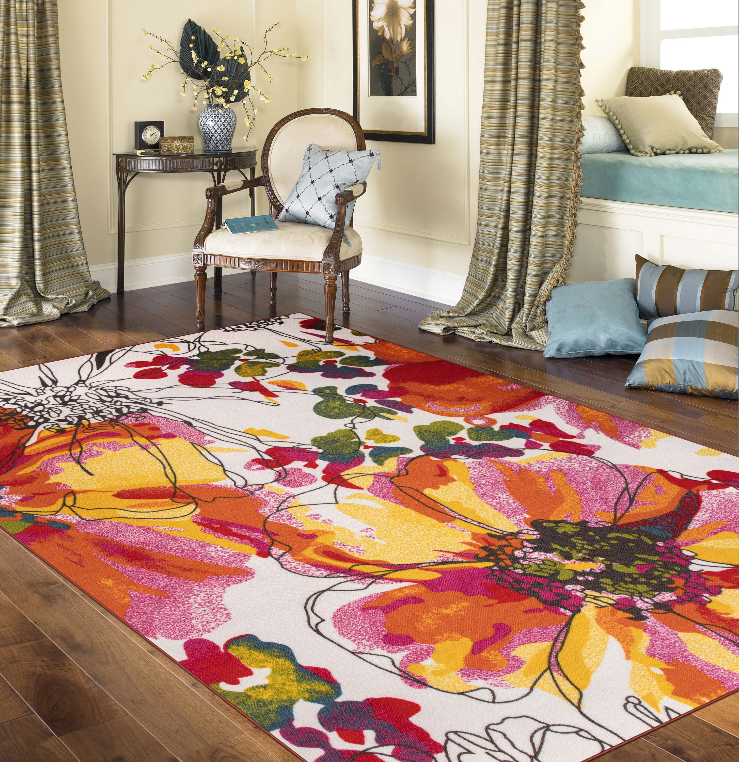 World Rug Gallery Contemporary Large Floral Non-Slip (Non-Skid) Gray 5'3 inch x 7'3 inch Indoor Area Rug