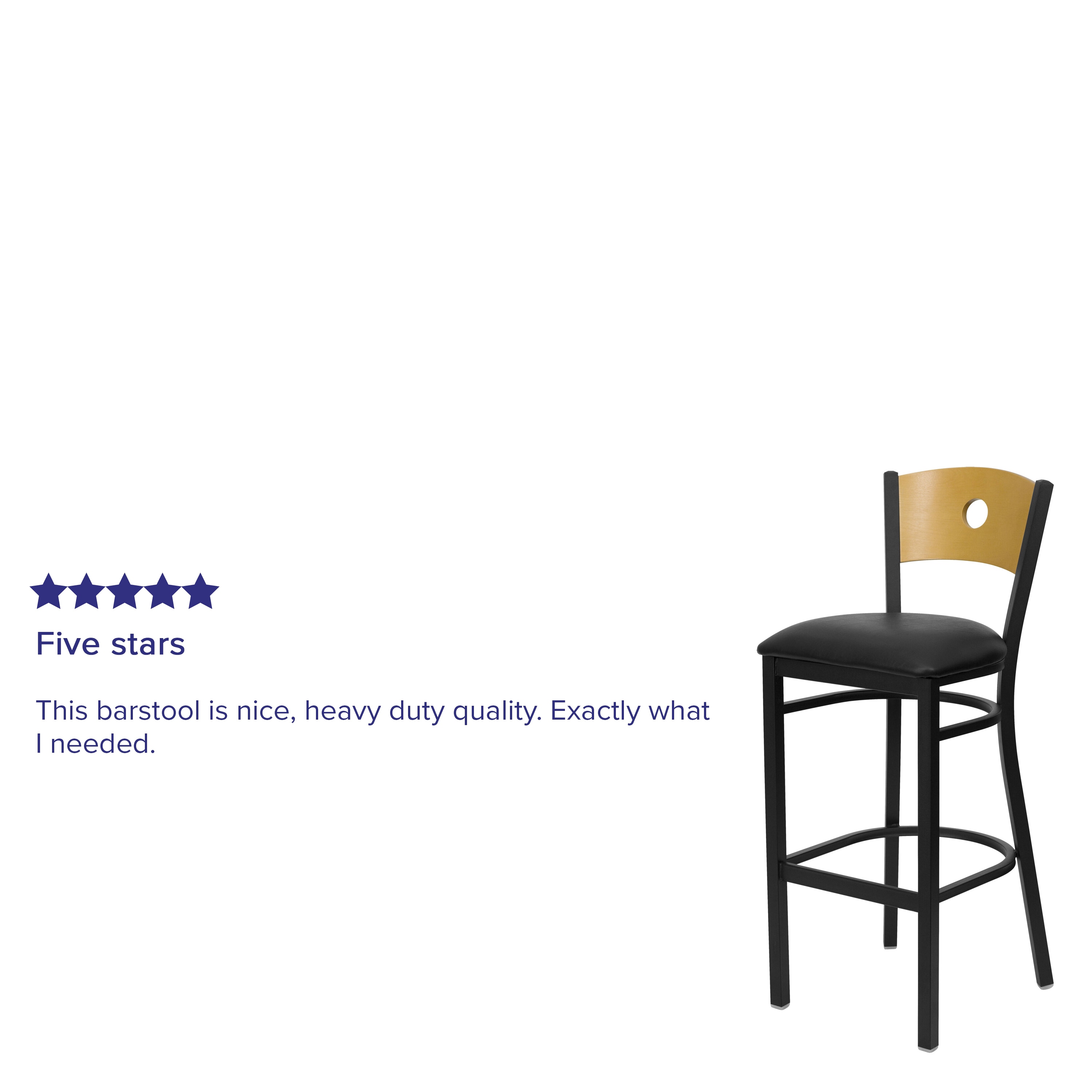 Natural Wood Back Black Vinyl Seat Metal Barstool