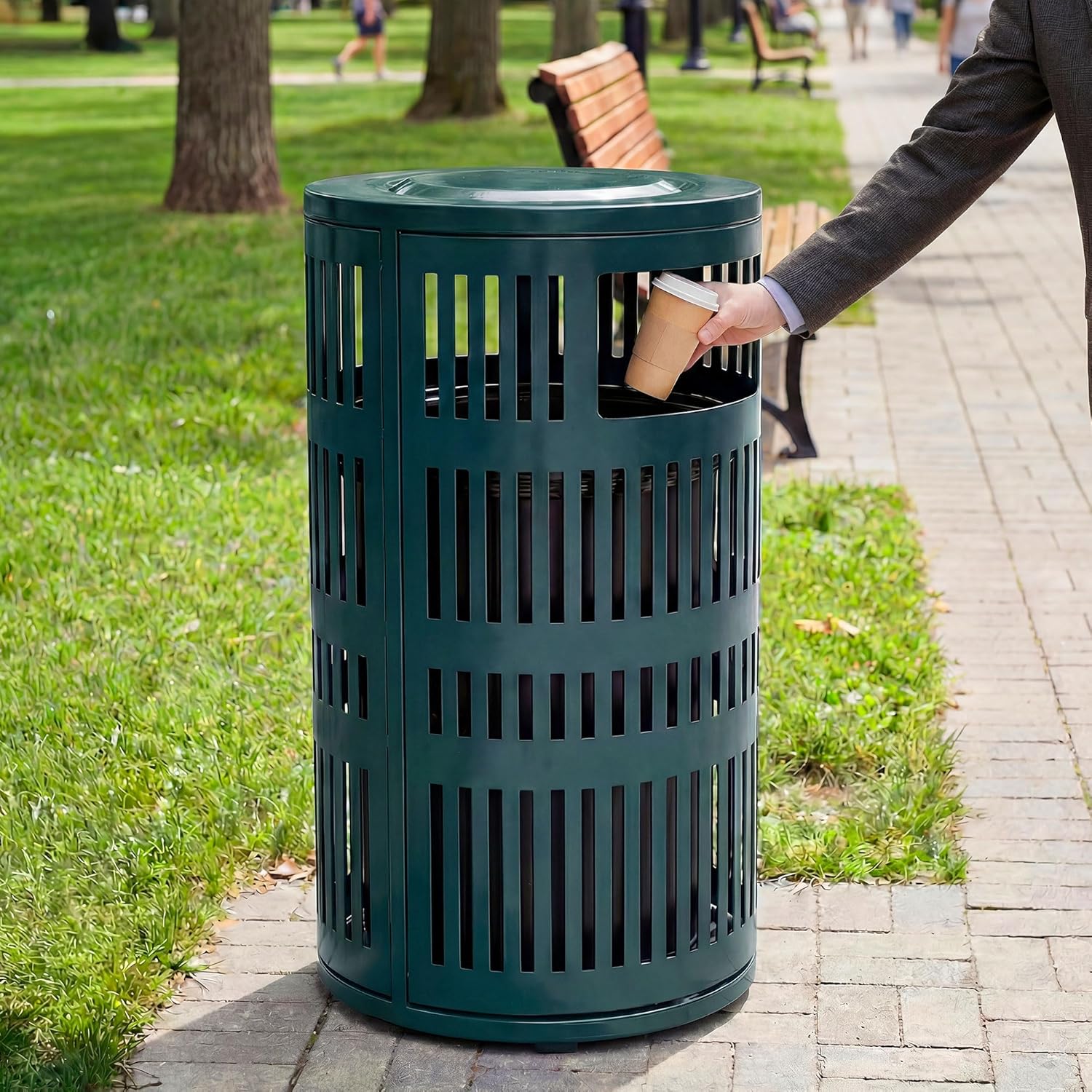 Alpine Industries 40 Gallon Green Steel Commercial Lidless Trash Can