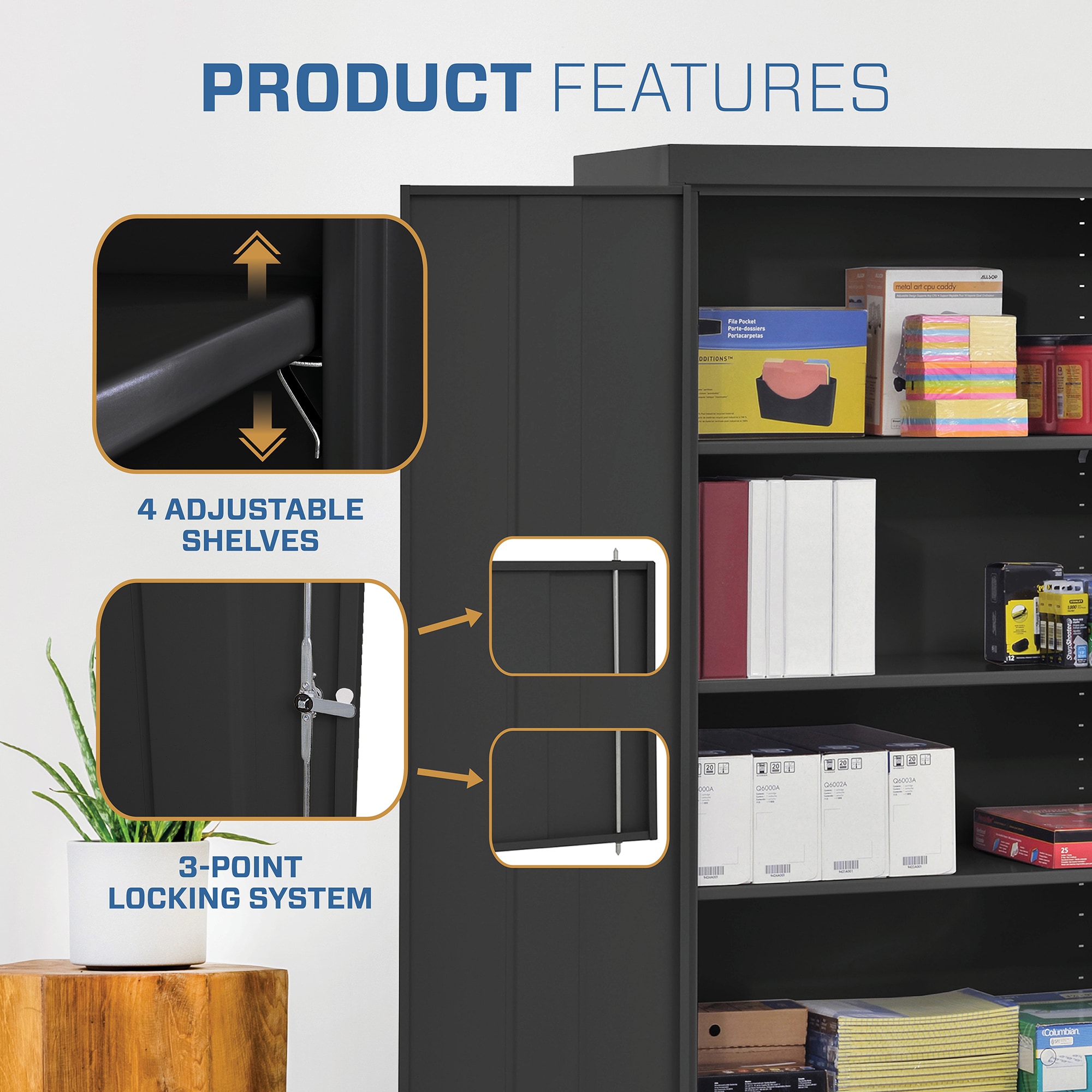 Black Freestanding Lockable Office Cabinet with Adjustable Shelving
