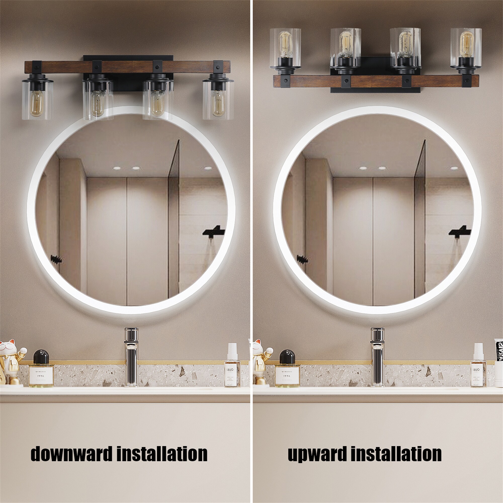 BABOOM 4Lights Farmhouse Vanity Lights Fixture Rustic Bathroom Vanity