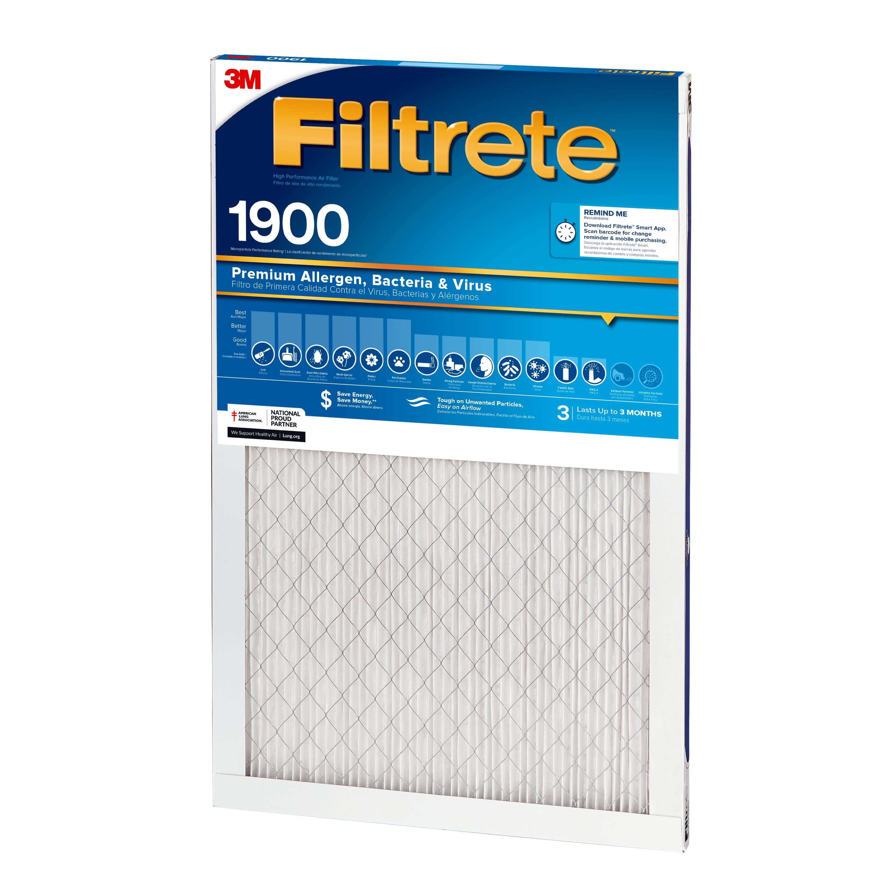 Filtrete 24-in W x 24-in L x 1-in 1900 MPR Premium Allergen, Bacteria ...