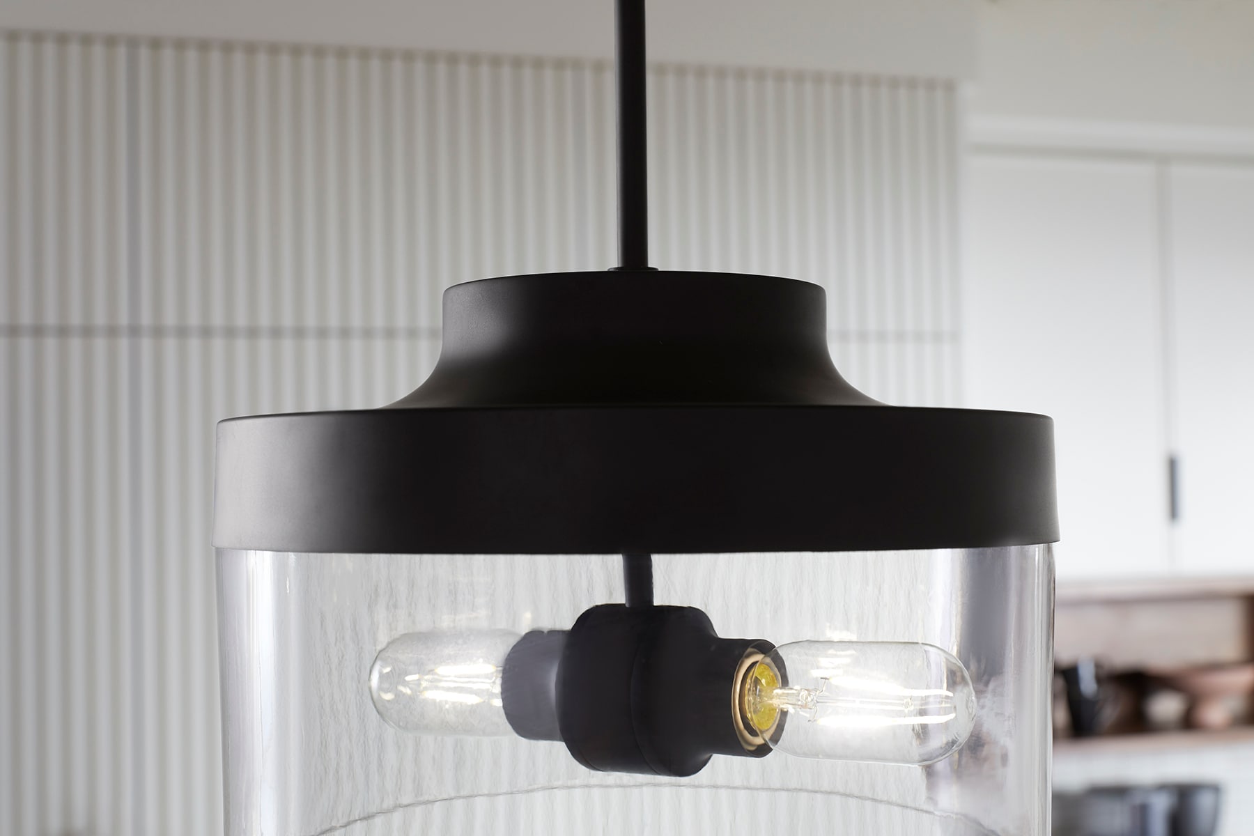 Purist Matte Black 18" Drum Pendant with Glass Shades