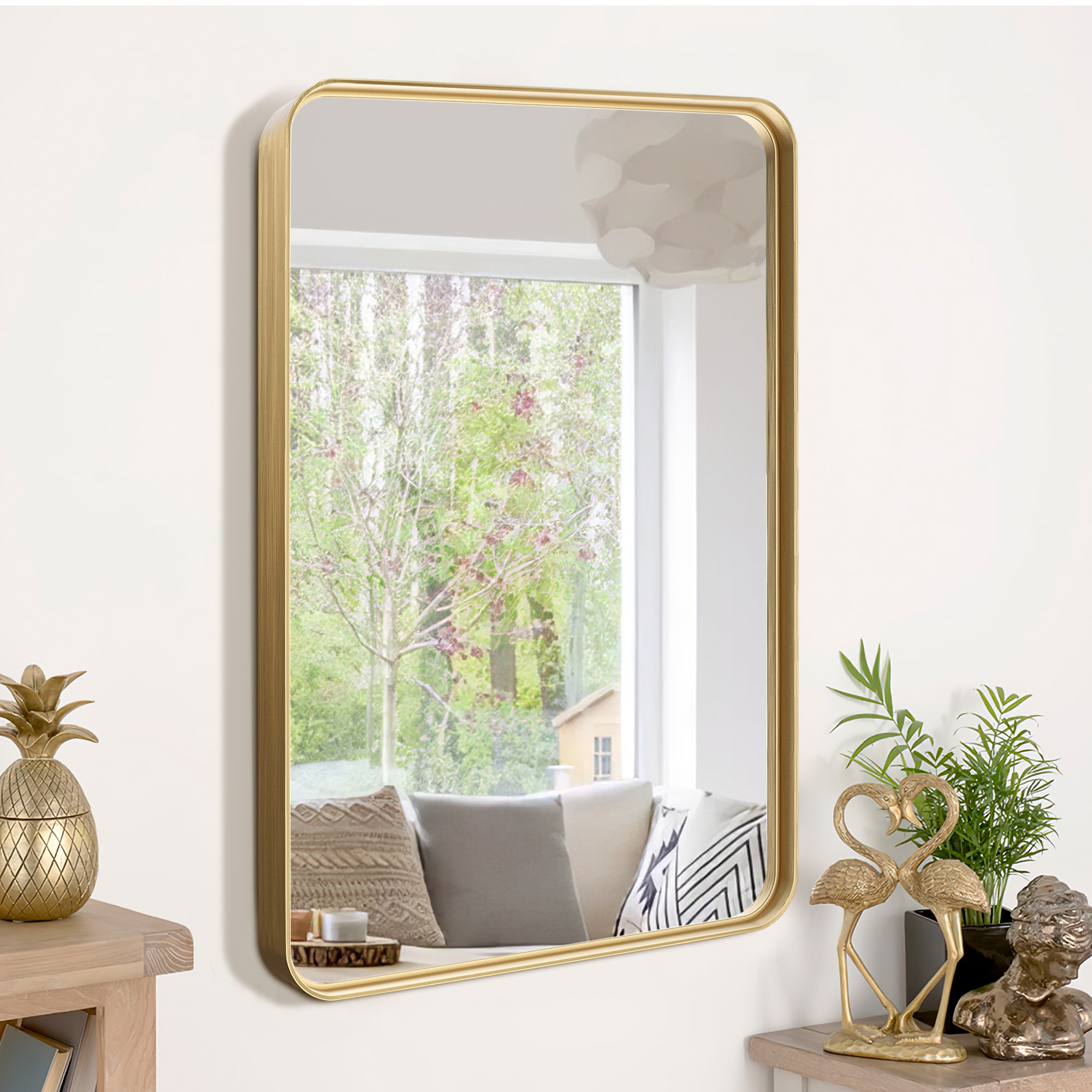 NeuType 28 inch Round Mirror Circle Mirrors , Gold , Wall Mounted Deep Set  Aluminum Alloy Frame for Bathroom, Living Room, Bedroom
