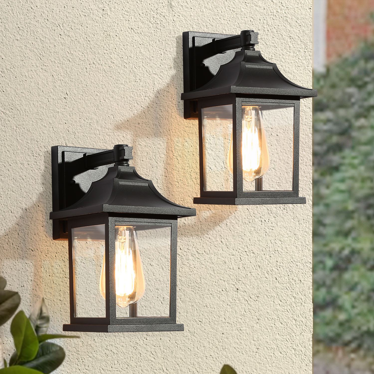 LNC Pict 2-Pack 2-Light 11-in Sandy Black Clear Glass Square Outdoor Wall  Light