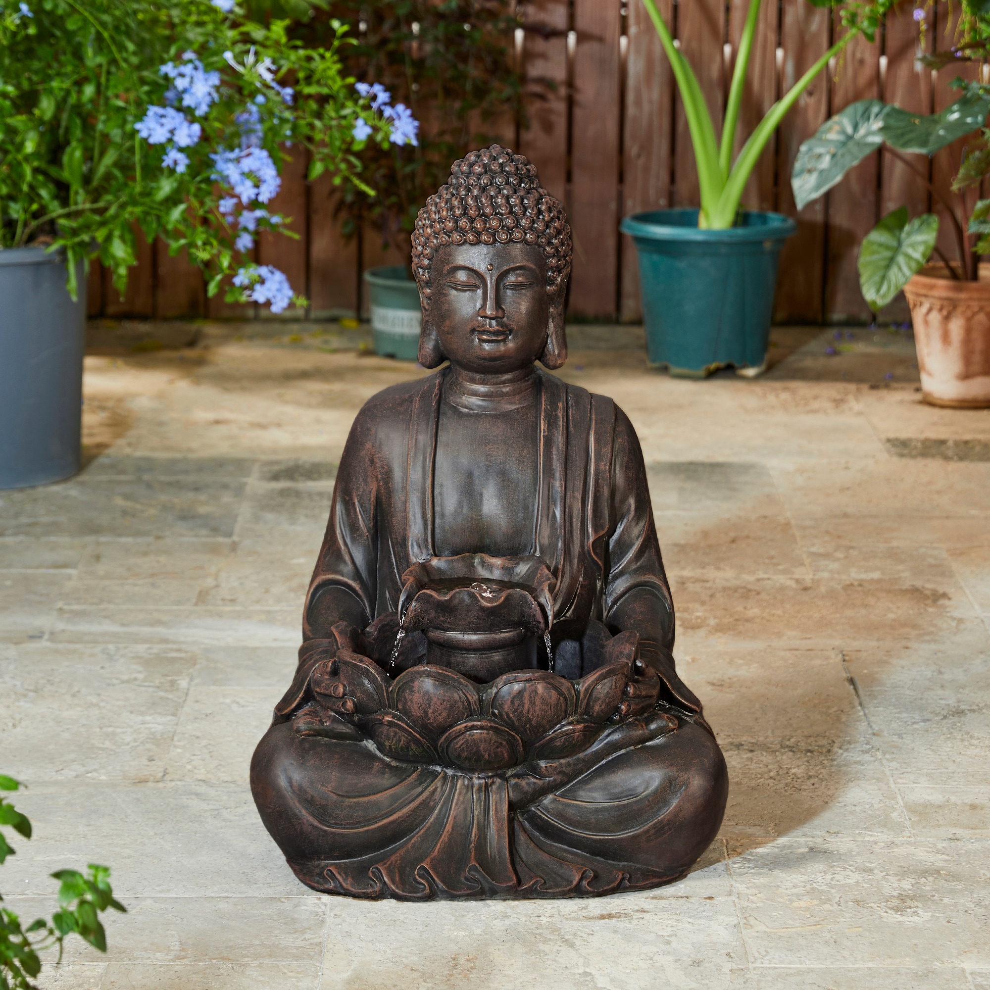 Glitzhome 2007300070 28.25-in H Resin Outdoor Fountain Statue Pump Included