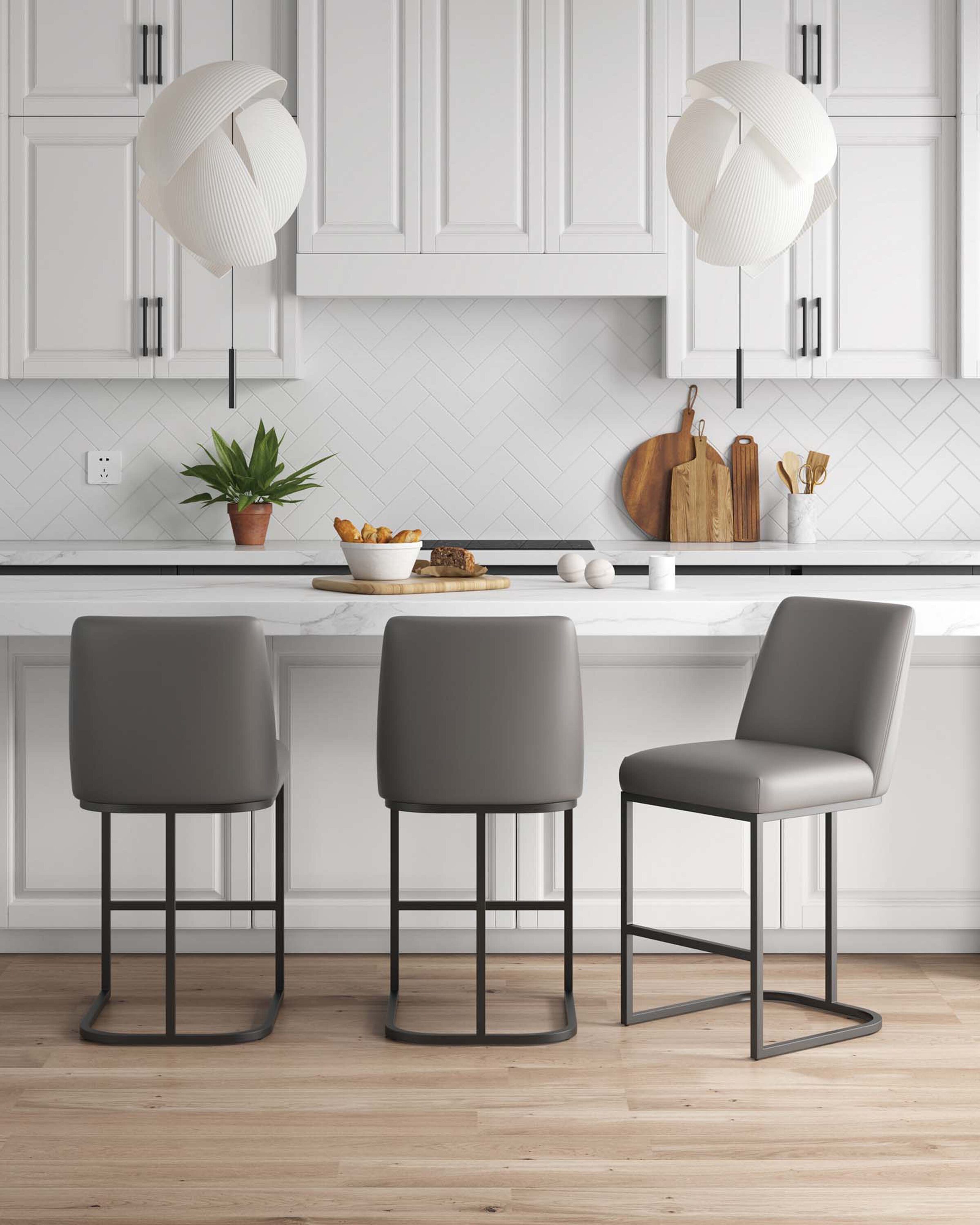 Manhattan Comfort 3-CS017-GY Set of 3 Grey 26.37-in H Counter height (24-in to 27-in) Square Seat Upholstered Metal Back Bar Stool Back