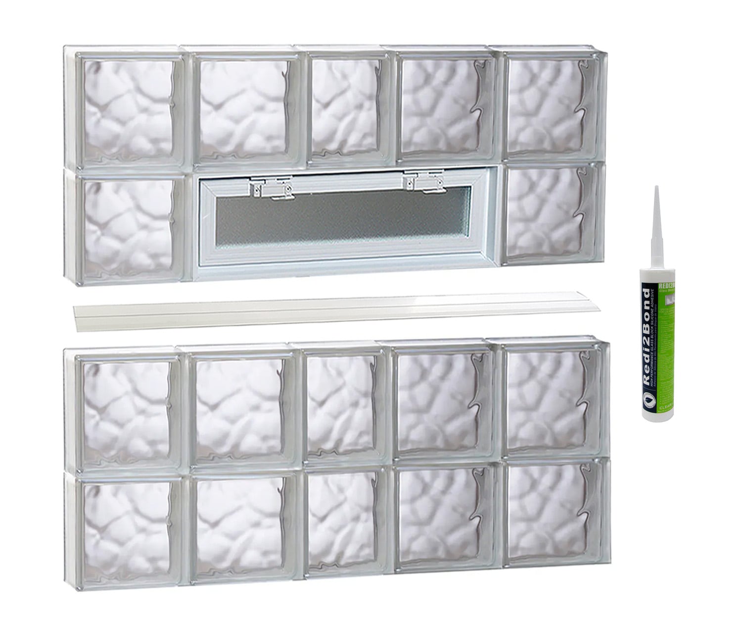 REDI2SET V3832DC Wavy Glass 36-3/4-in x 31-in Frameless Replacement Vented Glass Block Window