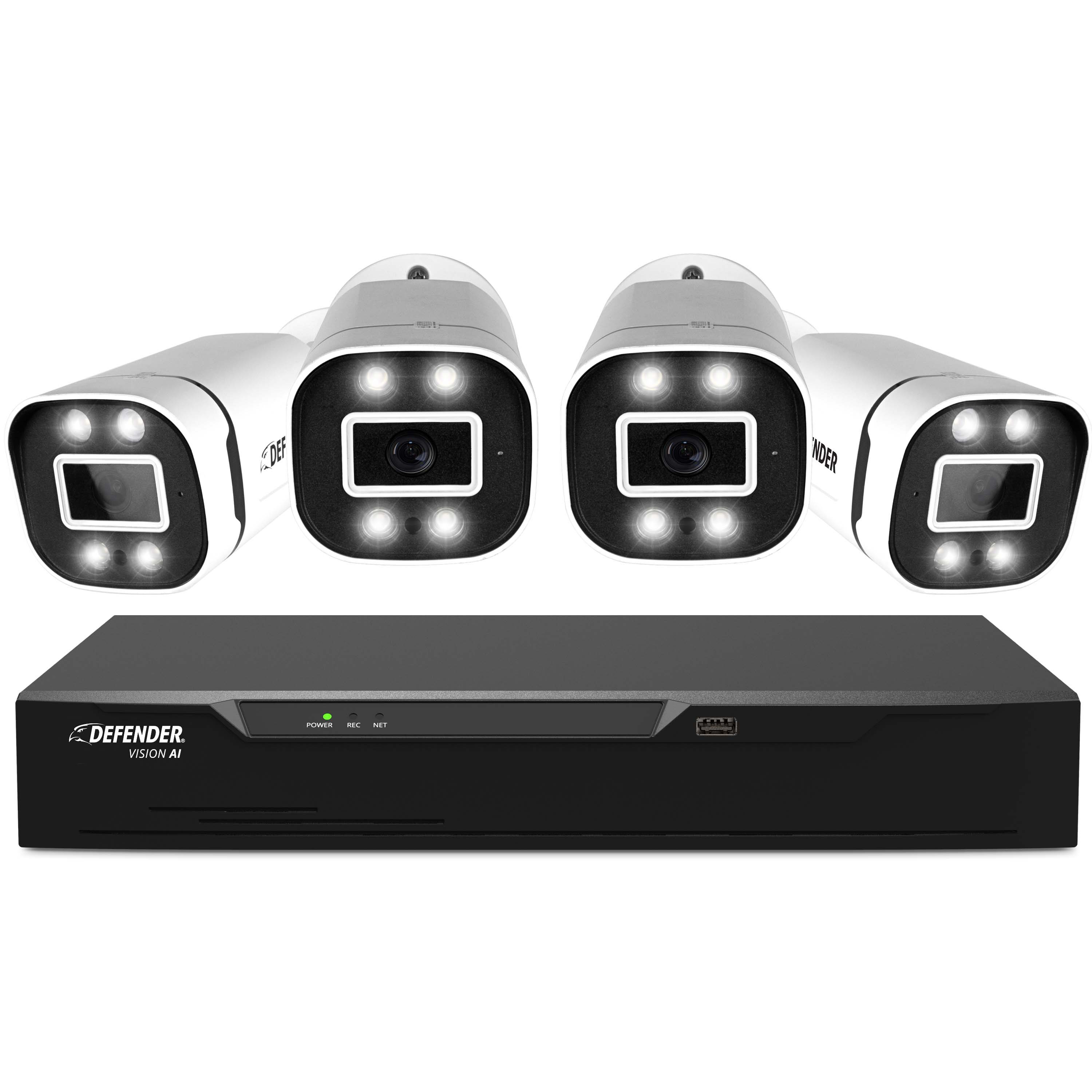 Defender Vision AI Indoor/Outdoor 4-Channel 4-Camera 4K Hardwired Bullet  1Tb Hard Drive Security Camera System in the Security Cameras department at