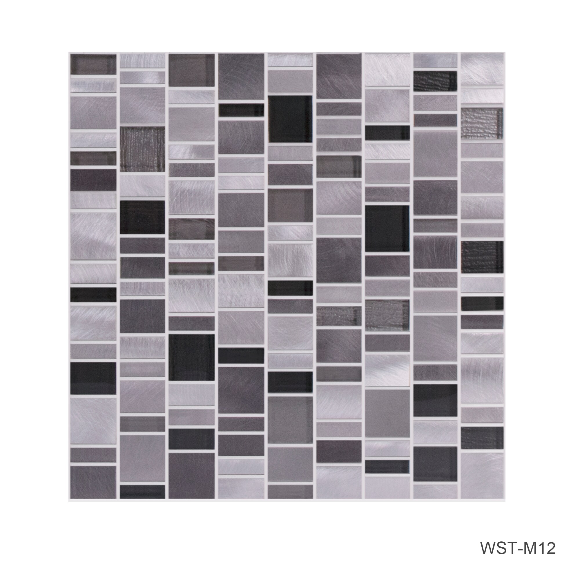 WS Tiles Twilight Series Random Sized Linear Aluminum/Glass Tile in Gray - 10 Square Feet Carton, Size: 12 inch x 12 inch