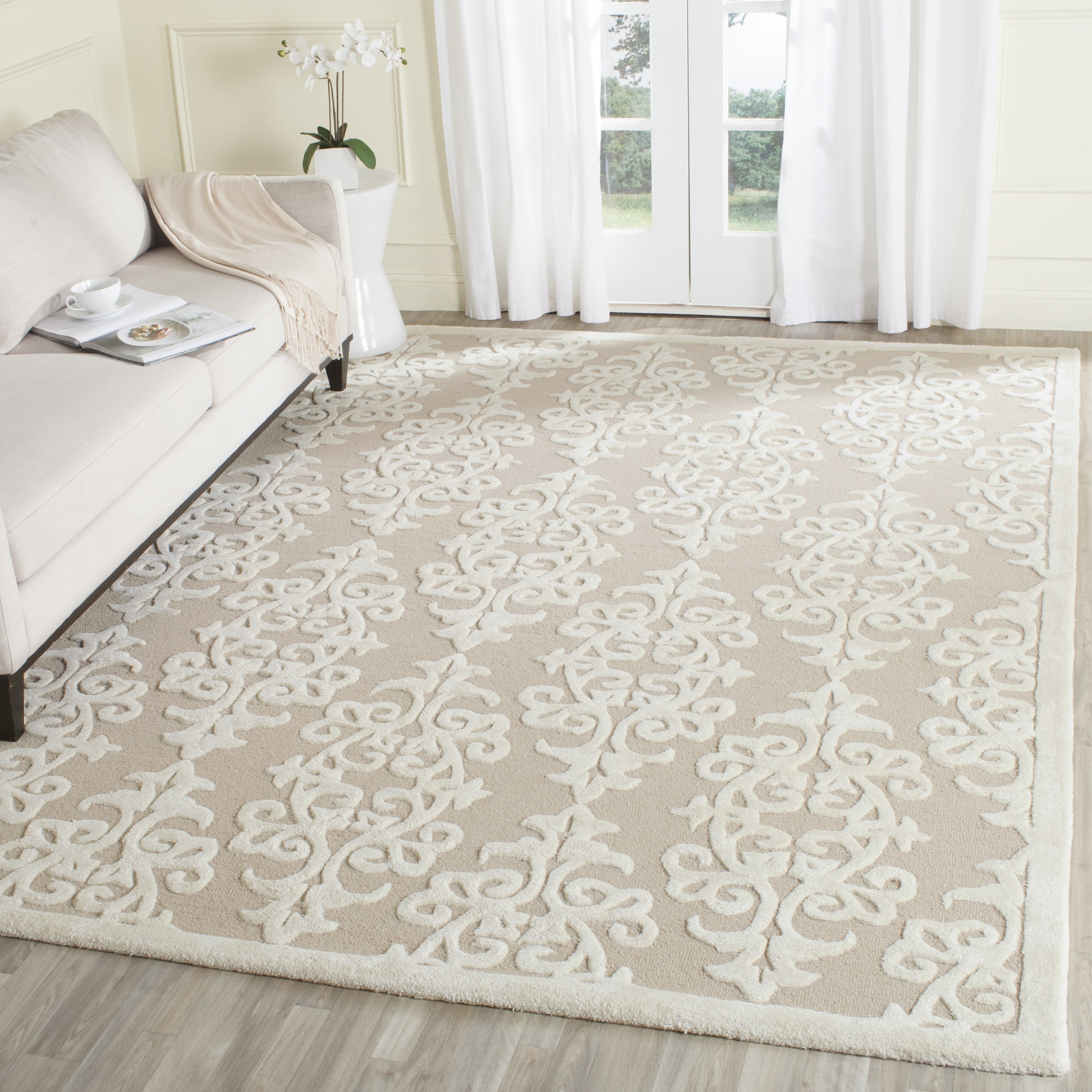 Safavieh BEL127B-9 Bella Calla 9 x 12 (ft) Tufted Synthetic Sand/Ivory Rectangular Indoor Abstract Farmhouse/Cottage Area rug
