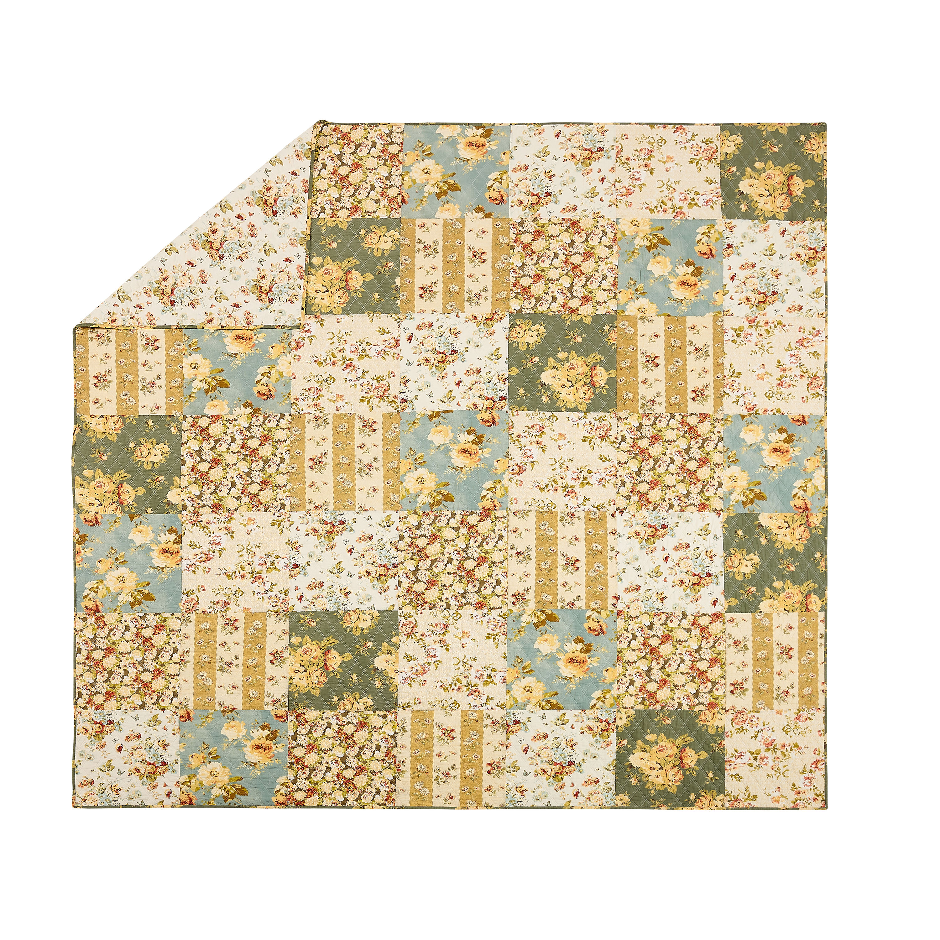 Full Blue Cotton Reversible Quilt Set with Shams