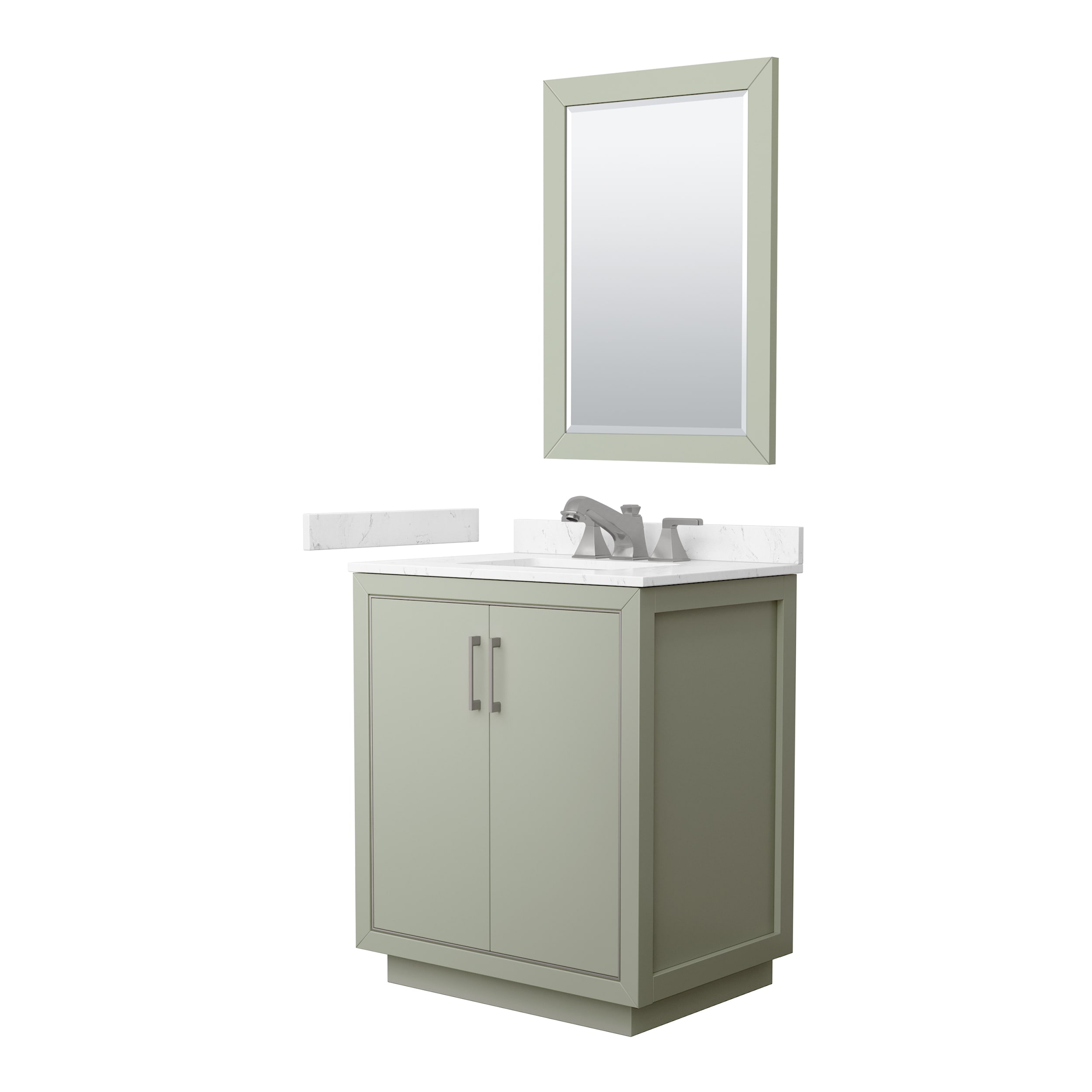 Wyndham Collection WCF111130SLGC2US3M24 Icon 30-in Light Green with Brushed Nickel Trim Undermount Single Sink Bathroom Vanity with Carrara Cultured Marble Cultured Marble Top (Mirror Included)