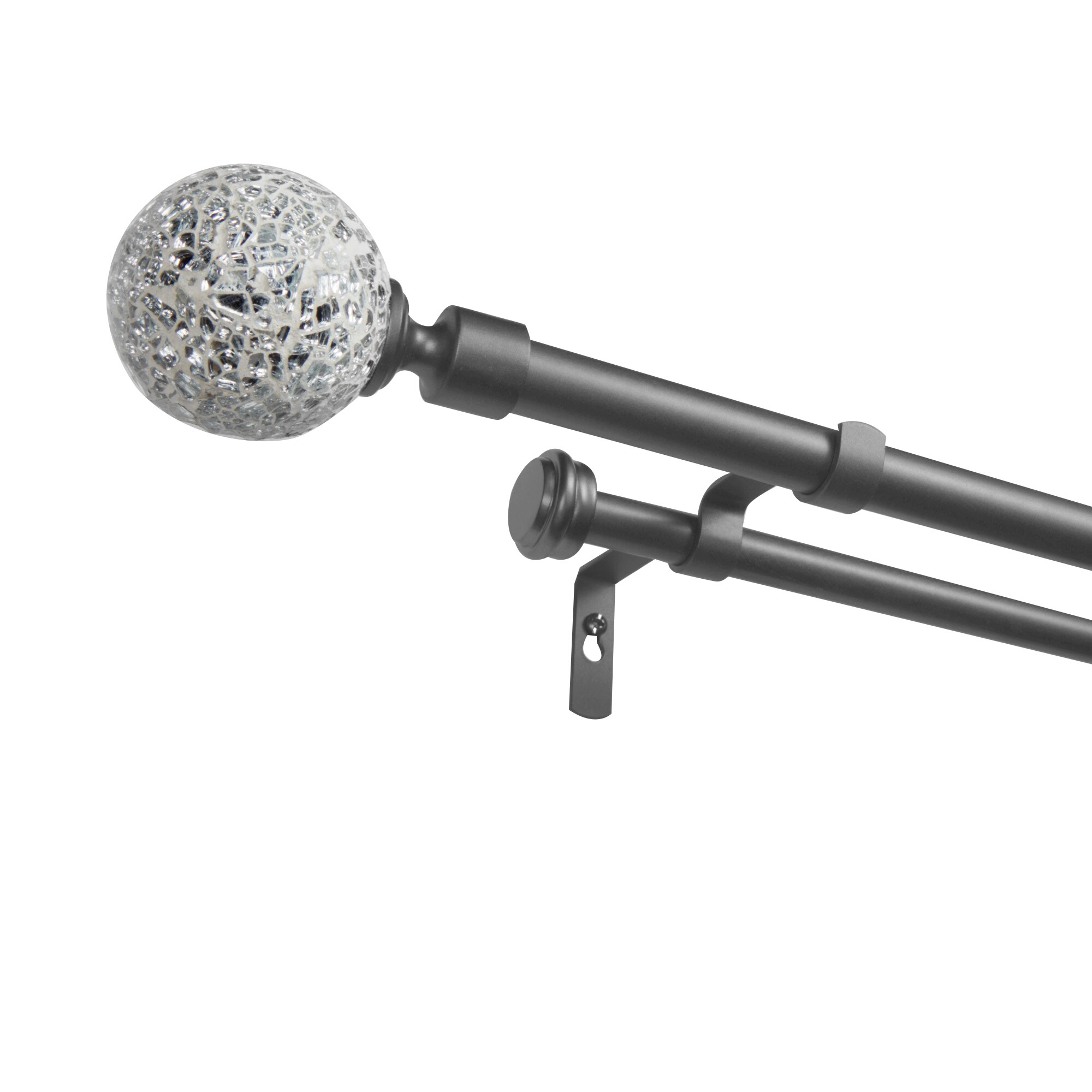 Exclusive Home ER1024-02 3672 White Mosaic Double 36-in to 72-in Gunmetal Iron Double curtain rod with Finials