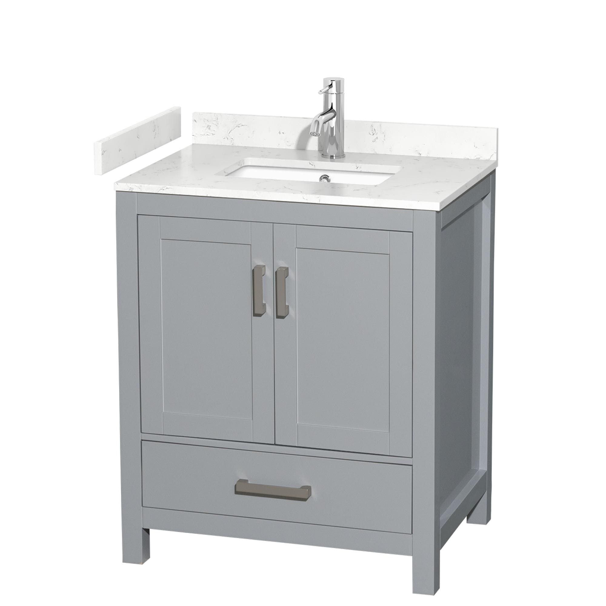 Wyndham Collection WCS141430SGYC2UNSMXX Sheffield 30-in Gray with Brushed Chrome Trim Undermount Single sink Bathroom Vanity with Carrara Cultured Marble Cultured marble Top