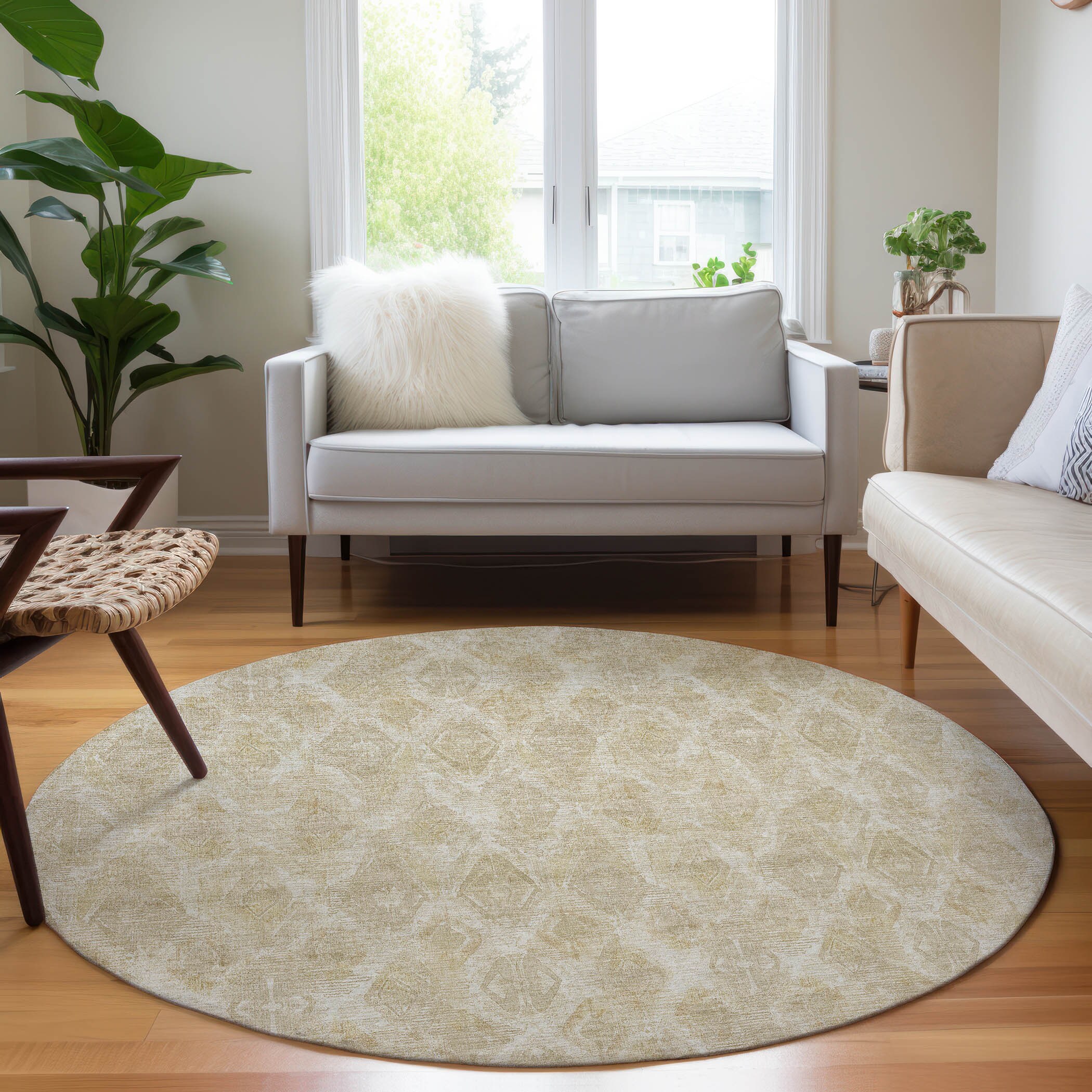Addison Rugs ACN622BG8RO Chantille ACN622BG 8 x 8 (ft) Polyester Beige Round Indoor/Outdoor Geometric Machine washable Area rug
