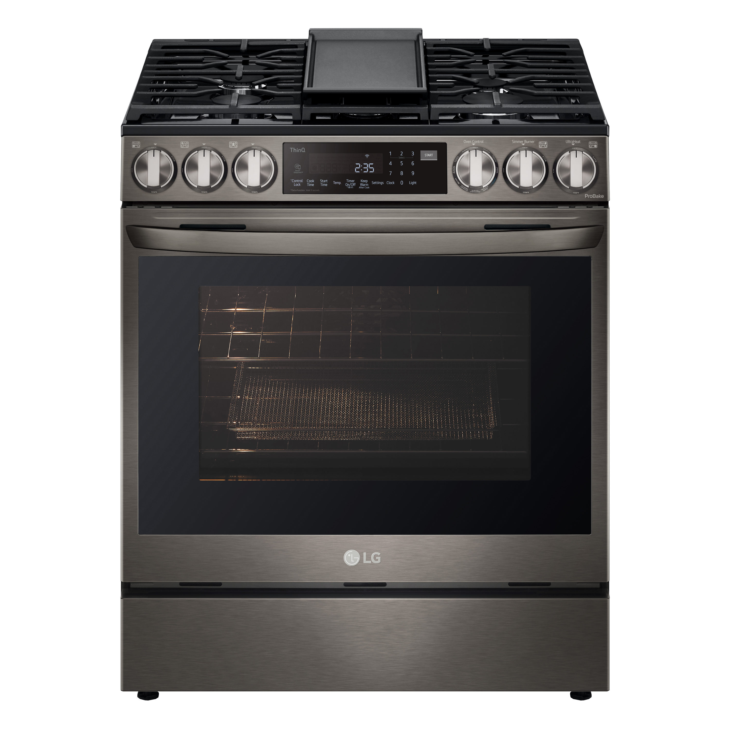 LG InstaView with Air Fry 30-in 5 Burners 6.3-cu ft Self-cleaning Air Fry  Convection Oven Slide-in Natural Gas Range (Printproof Black Stainless  Steel) in the Single Oven Gas Ranges department at