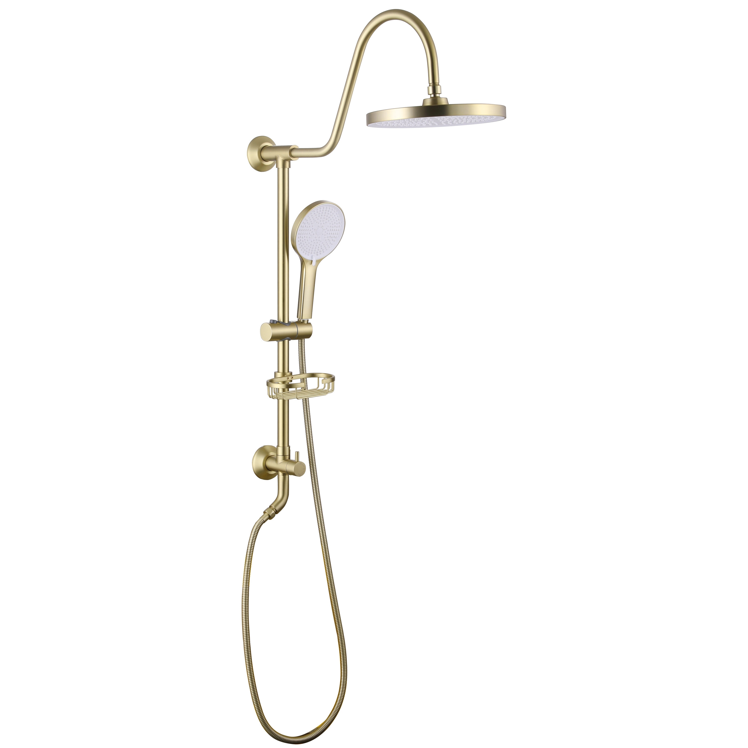 Clihome CL-EB10BN Brushed Gold 10-in Dual Head Shower Faucet Bar System with 2-way Diverter