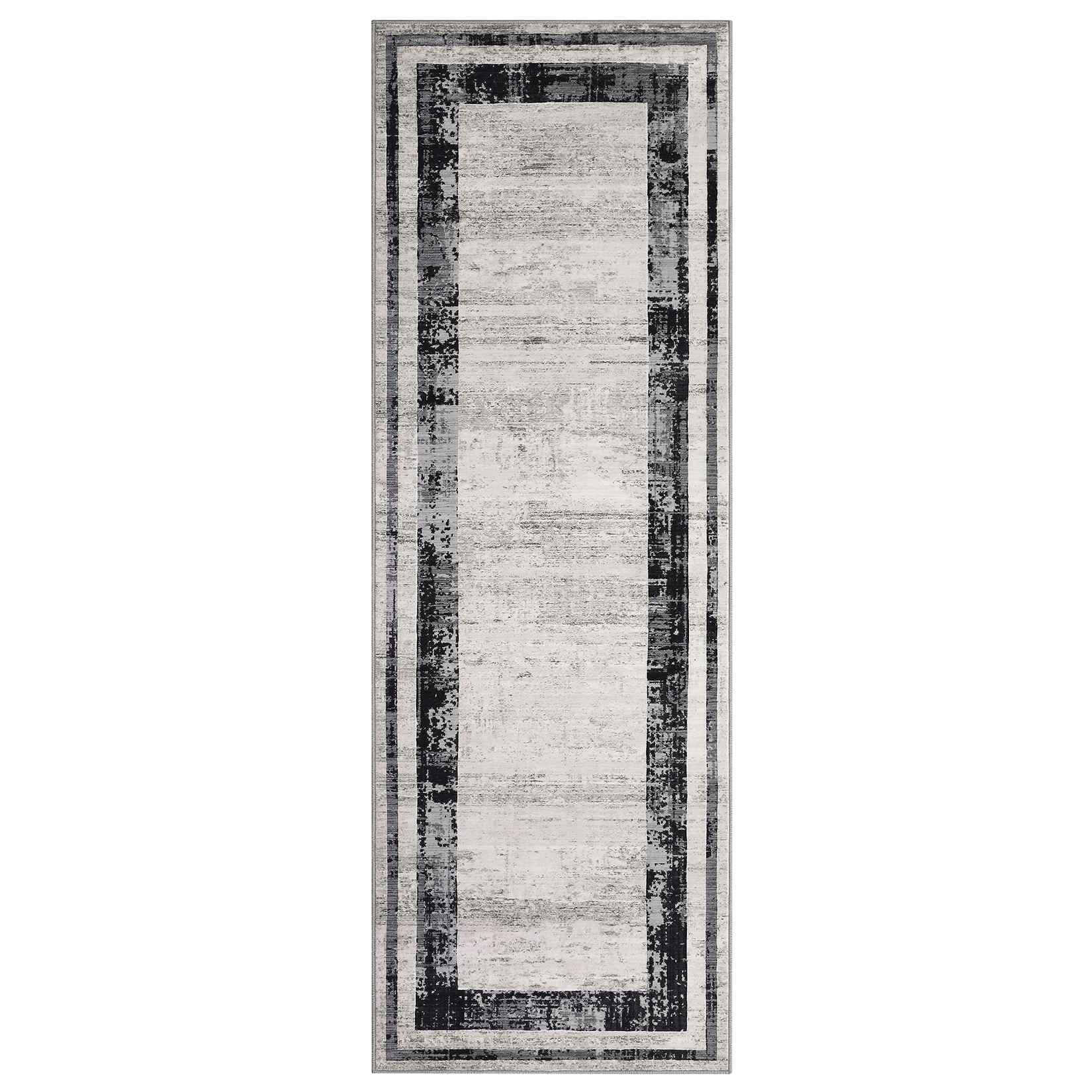 Qeetex LSN-PHK-33EC8NGV 2 x 6 ft Pearl Velvet Gray Rectangular Hallway Bathroom Entryway Kitchen Office Foldable Geometric Modern Washable Area Rug