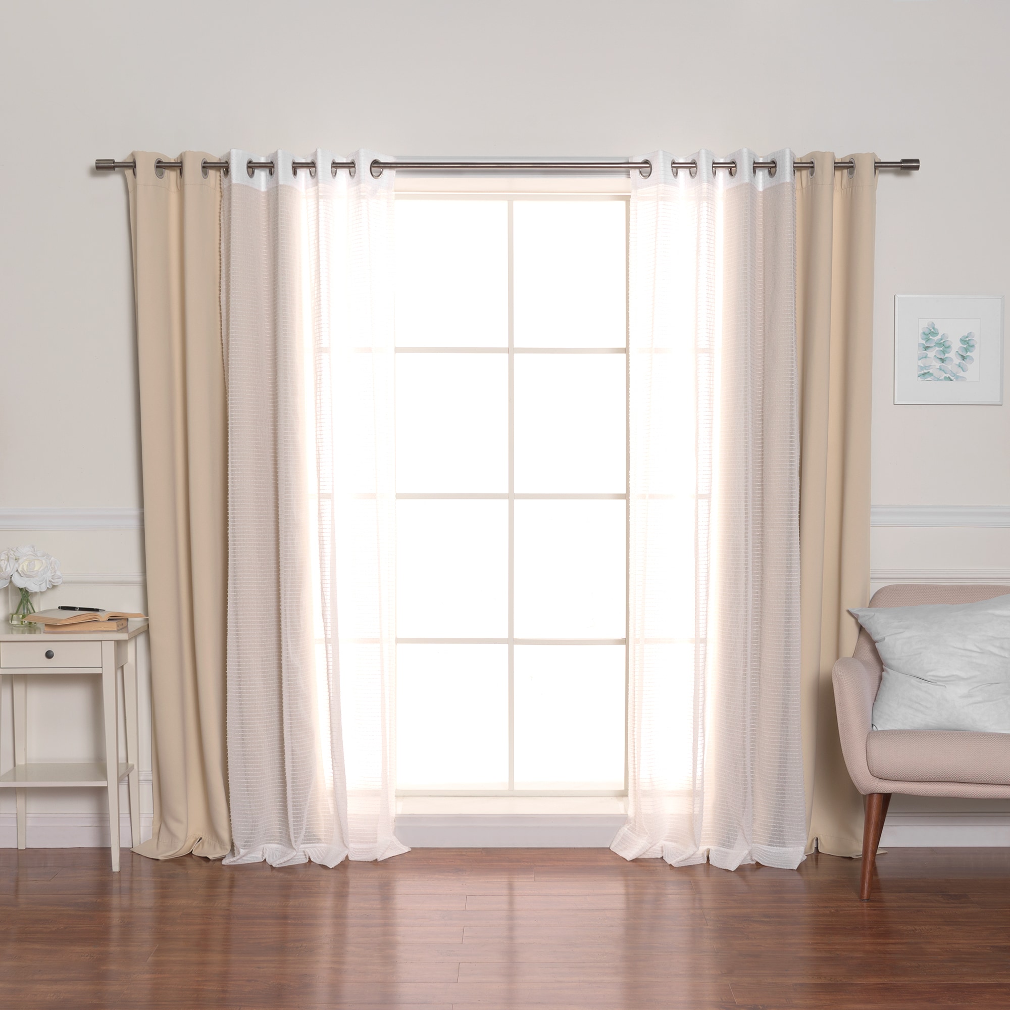 Best Home Fashion MM-STRIPE-84-BEIGE 84-Inches Beige Blackout Grommet Curtain panel 4-pack
