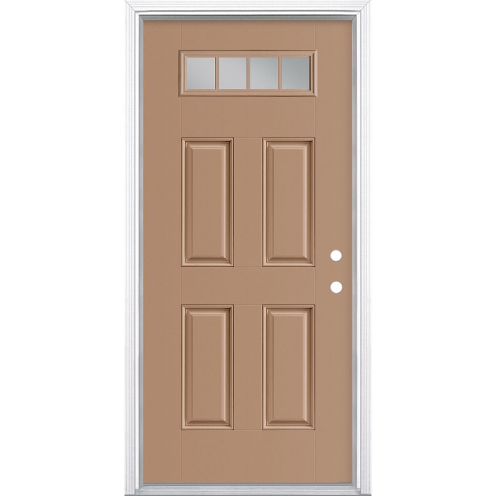 Masonite 898025 36-in x 80-in x 4-9/16-in Fiberglass 1/4 lite Left-hand inswing Warm Wheat Painted Prehung Front Door with Brickmould Insulating core